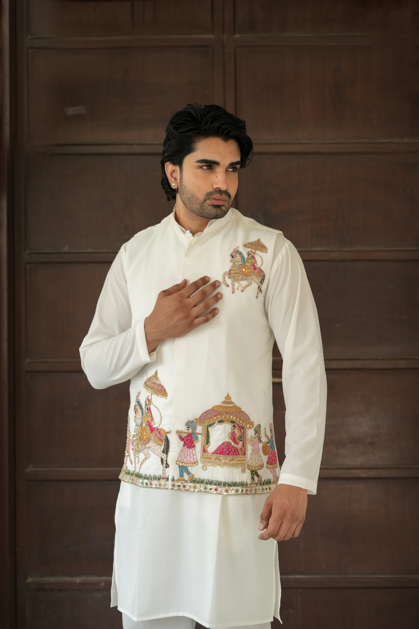 Off White Riwaayat Rangmahal Baaraat Koti Kurta Pant Set