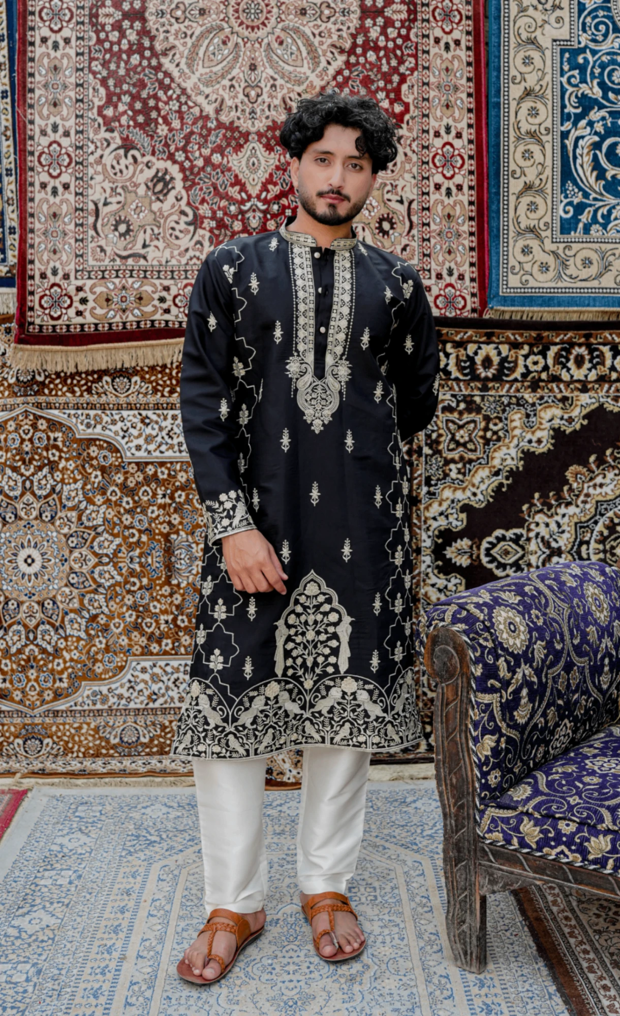 Midnight Black Gulnaar Mehraab Embroidered Kurta