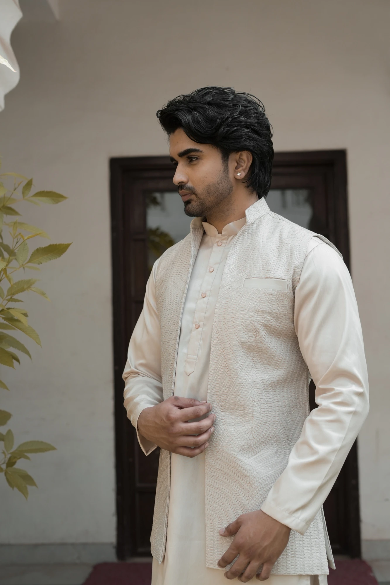 Sage Pista Riwaayat Vastra Woven Koti Kurta Pant Set