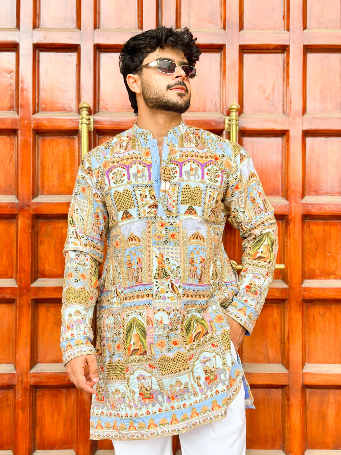 Skyblue Rangrez Darbaar Resham Embroidered Kurta