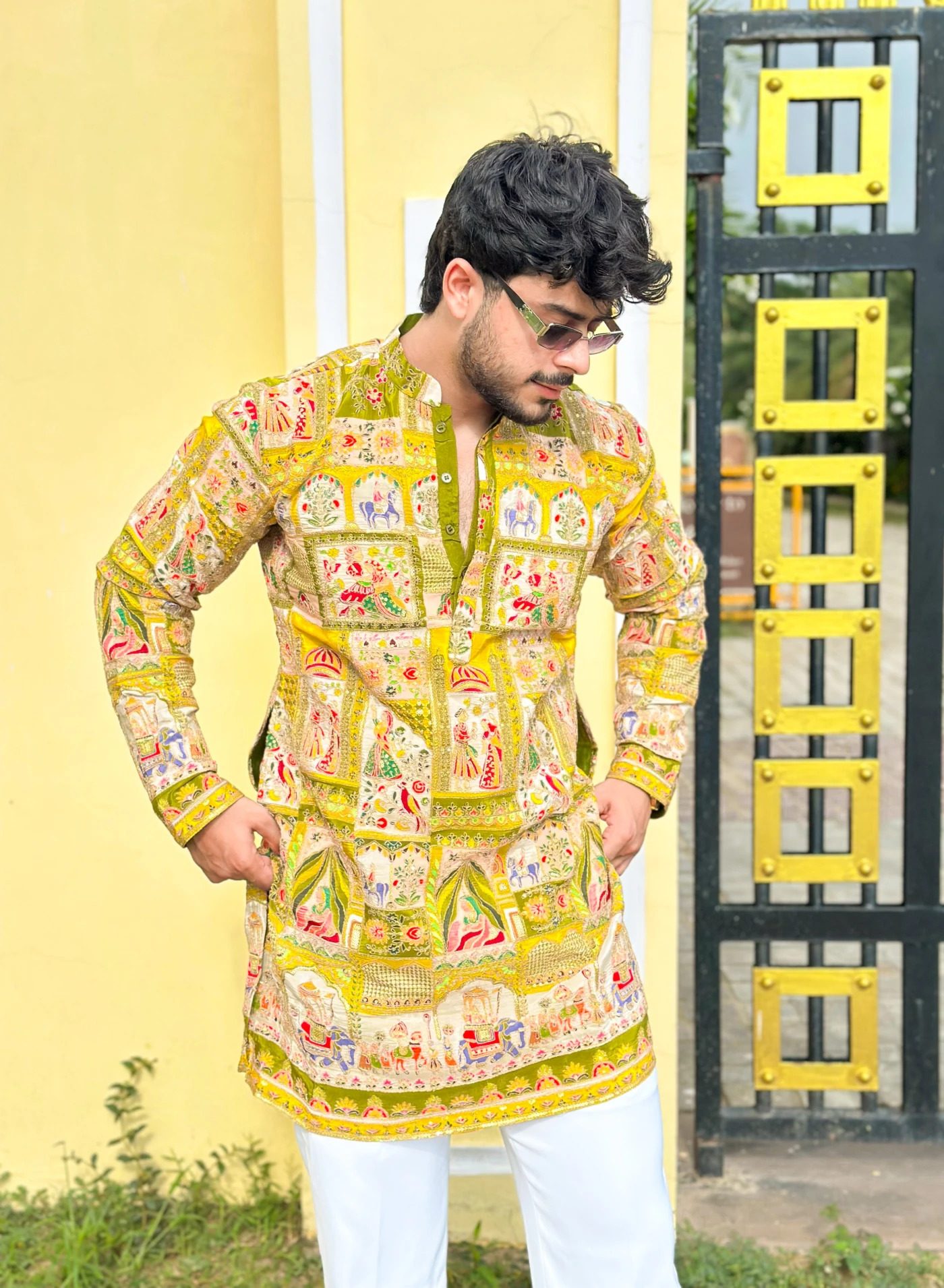 Mustard Rangrez Darbaar Resham Embroidered Kurta