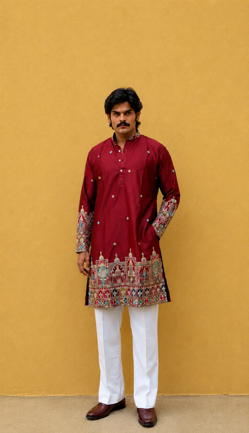 Vintage Maroon Sheher Naqsh Embroidered Kurta