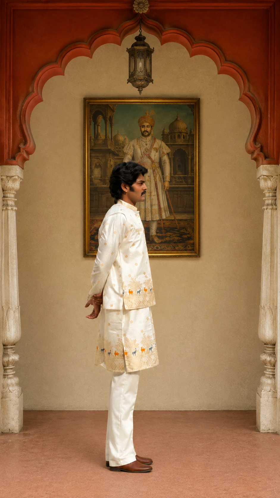 Ivory Bunaavat Pashu Baagh Jacquard Kurta with Koti - view 3