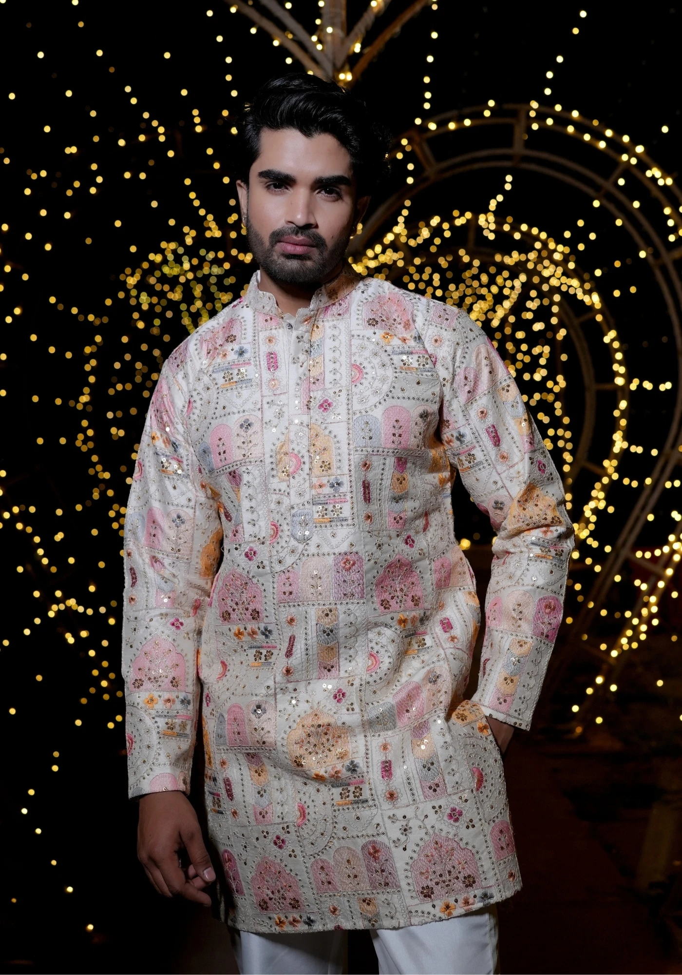 Royal Cream Rangrez Jharokha Naqsh Embroidered Kurta - view 4