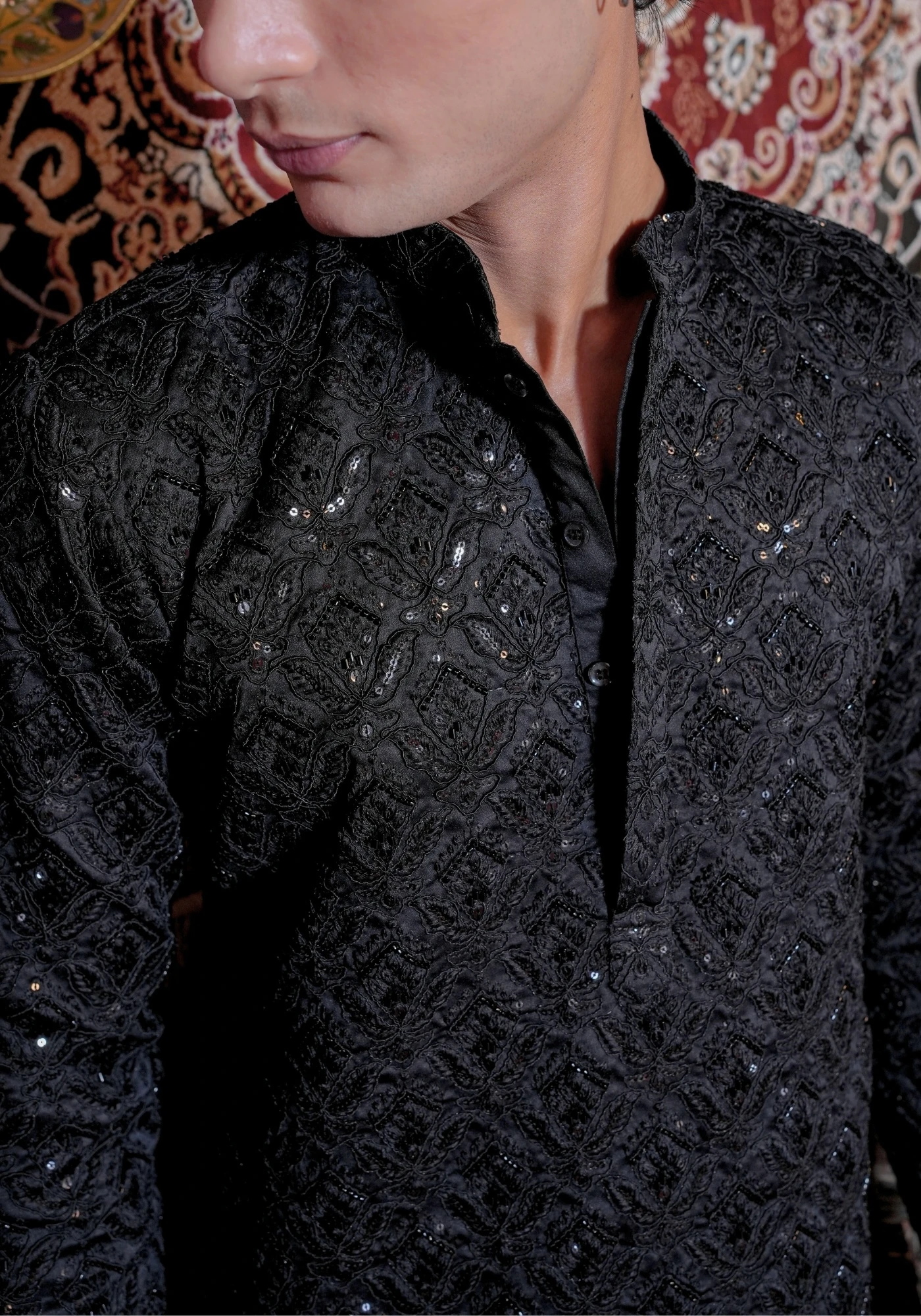 Jet Black Gulnaar Nakshatra Embroidered Kurta - view 2
