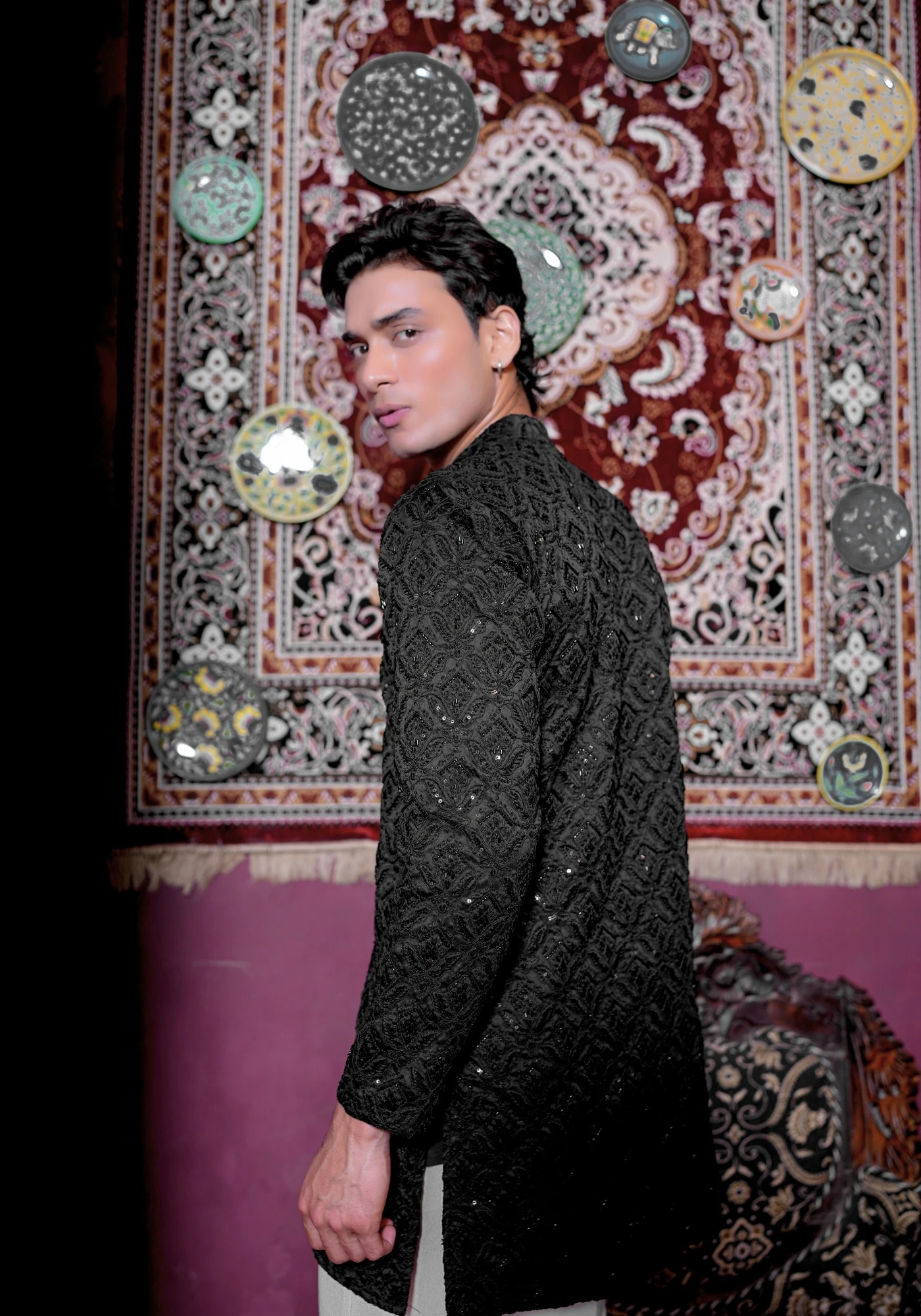 Jet Black Gulnaar Nakshatra Embroidered Kurta - view 3
