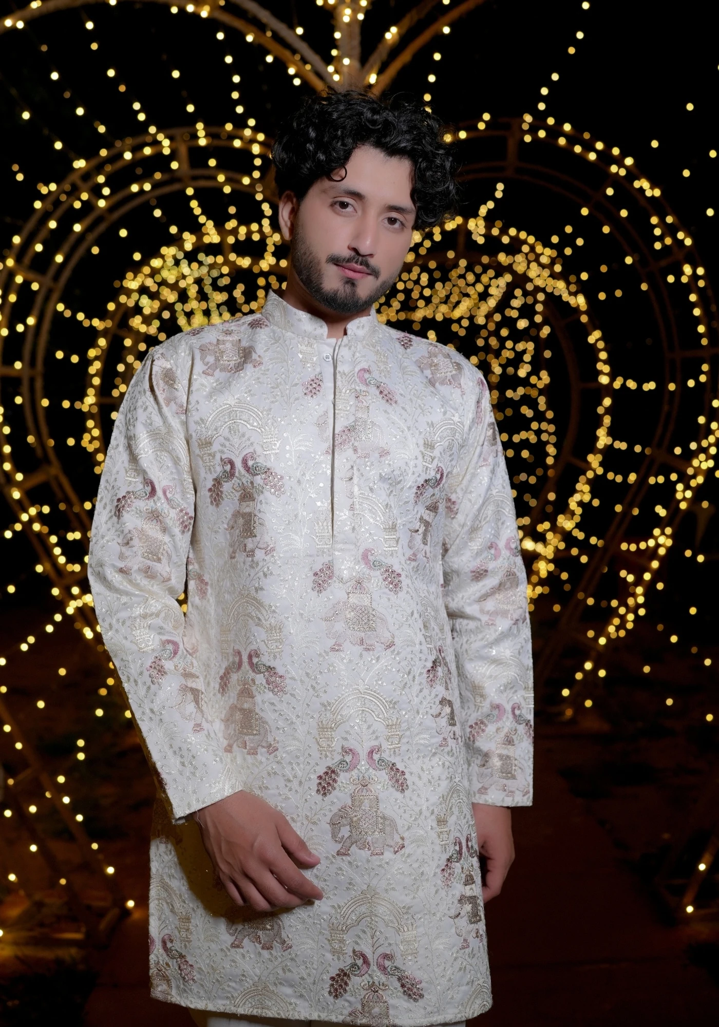 Cream Rangrez Gulbaft Kurta - view 1