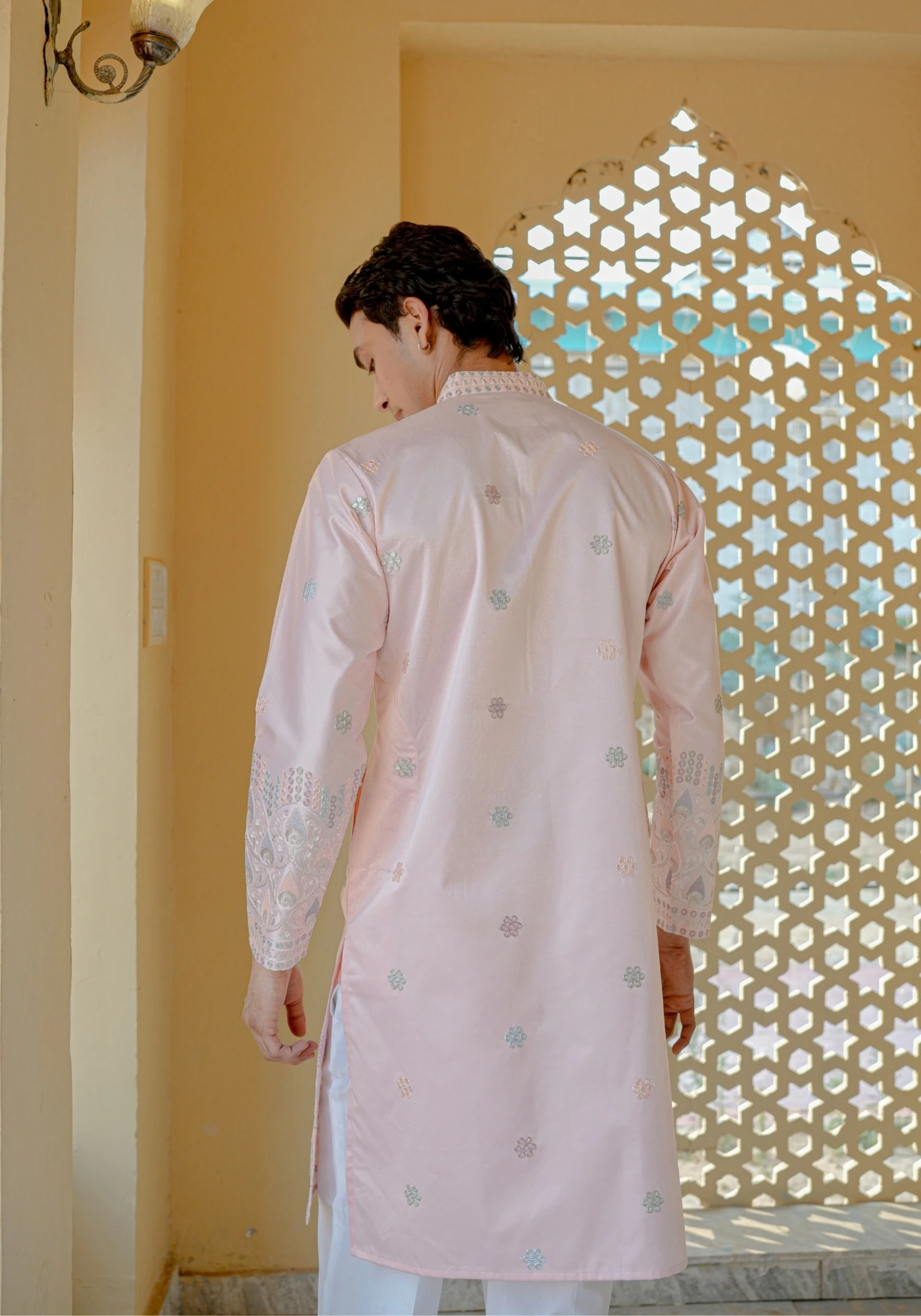 Light Pink Nazakat Noorbuti Embroidered Kurta - view 3