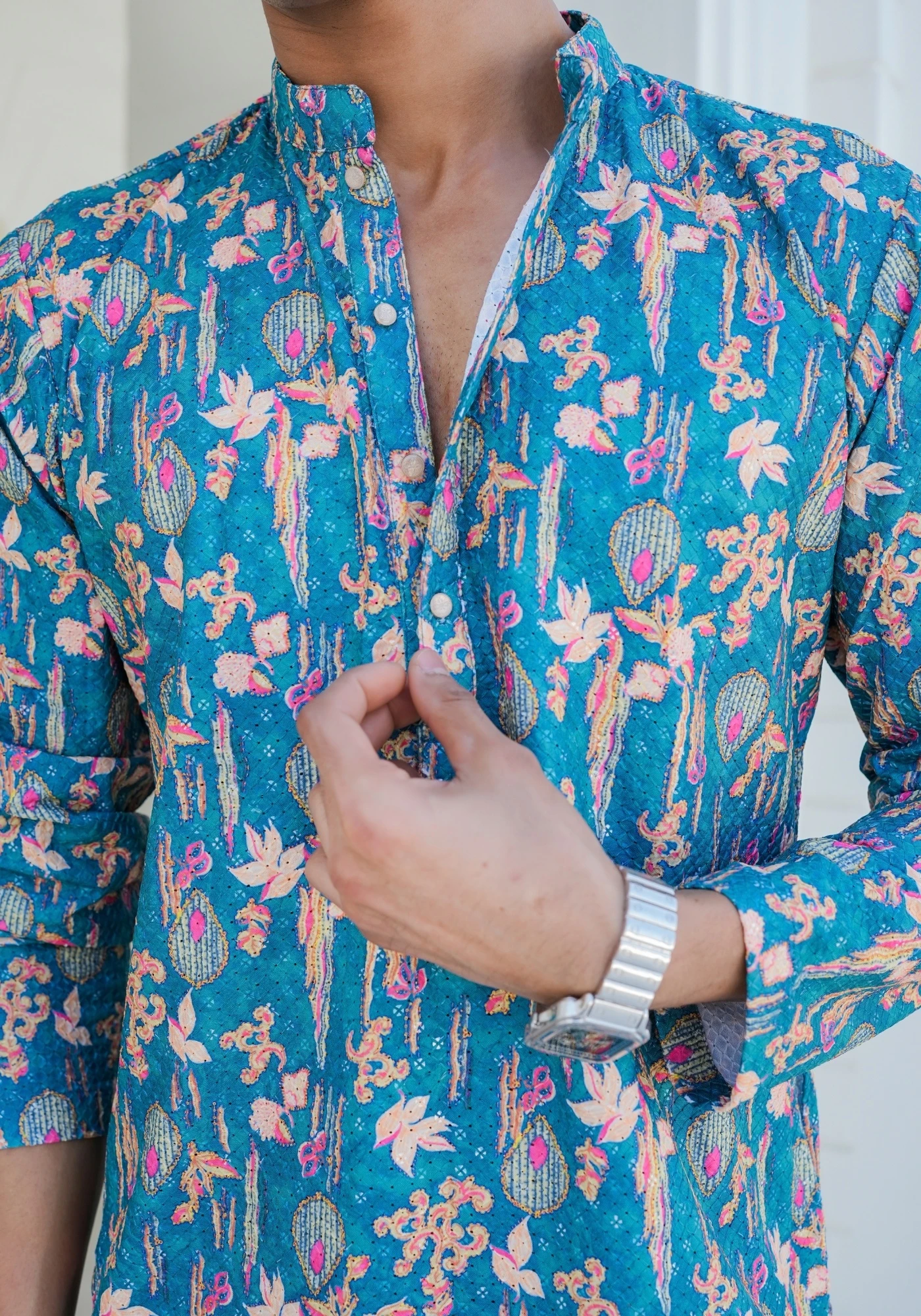 Teal Blue Raang Katha Chitralekha Printed Kurta - view 2