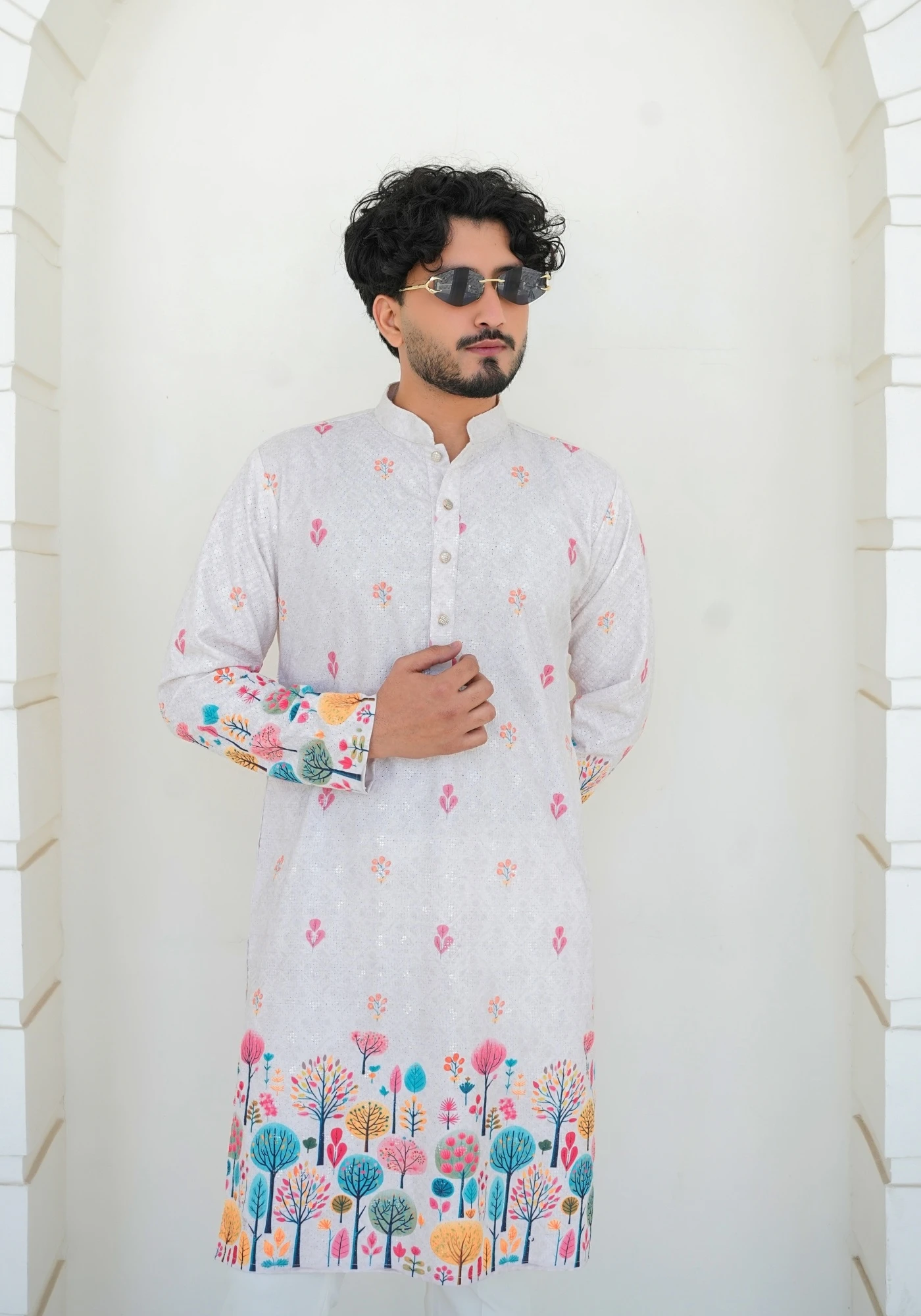 Off White Gulnaar Phoolbaari Printed Kurta - view 1