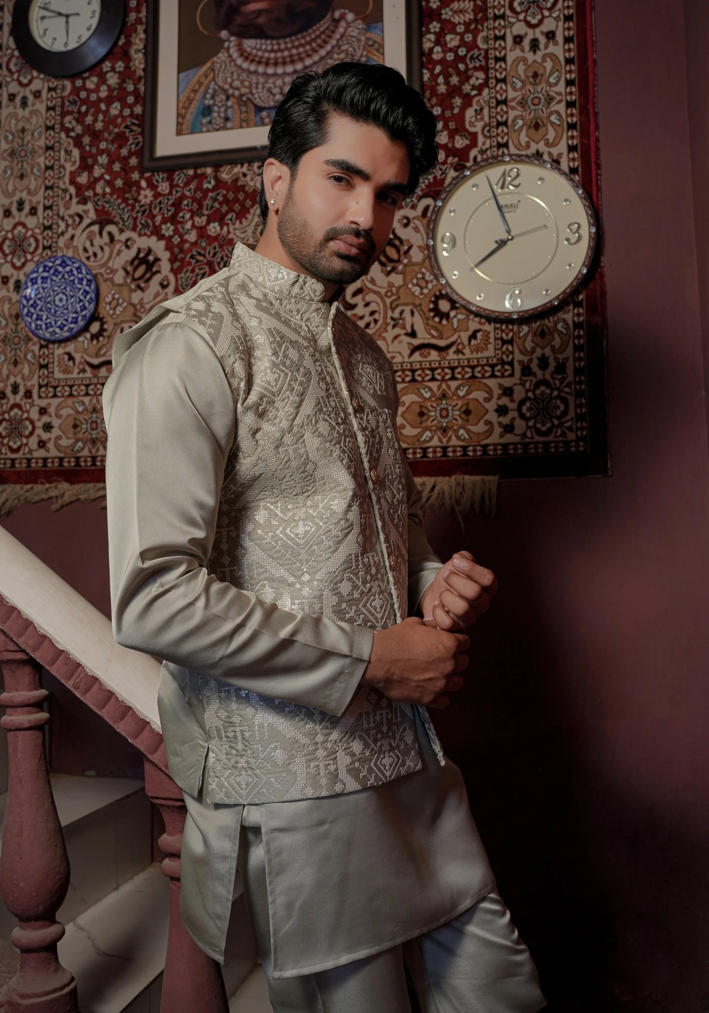 Pista Riwaayat Marbelle Textured Embroidered Koti Kurta Pant Set - view 4