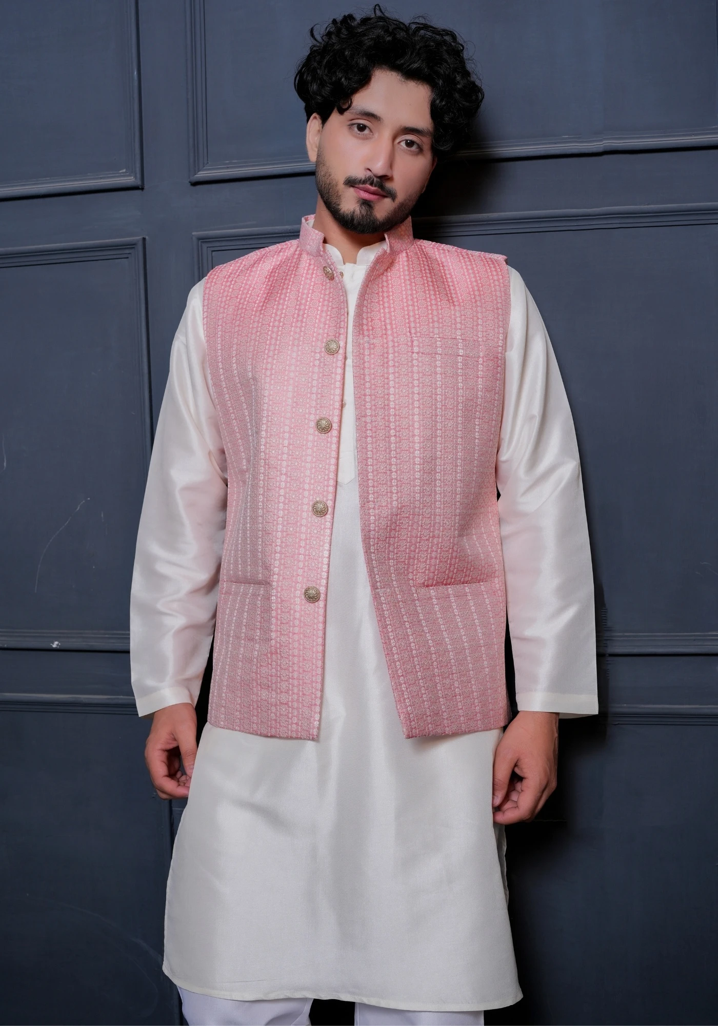 Pink Riwaayat Rekha Woven Koti with Kurta - view 1