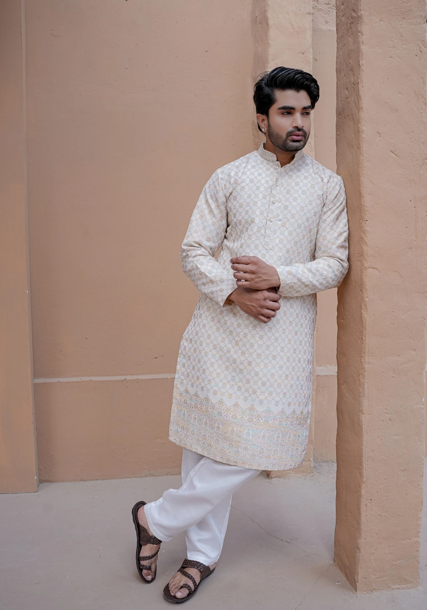 Cream Nazakat Belrekha Jacquard Kurta - view 5
