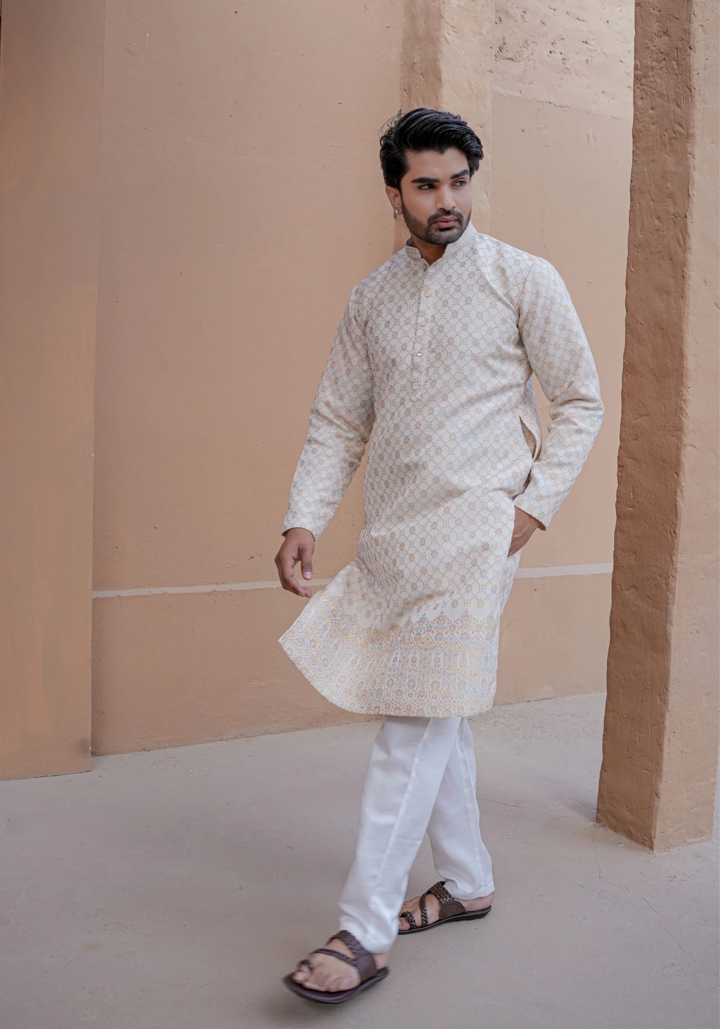 Cream Nazakat Belrekha Jacquard Kurta - view 4