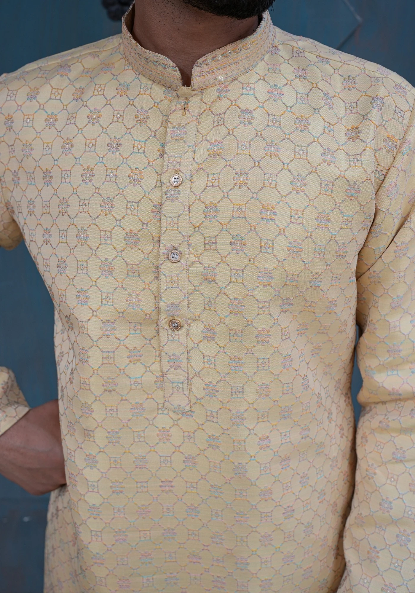 Butter Yellow Nazakat Belrekha Jacquard Kurta - view 2