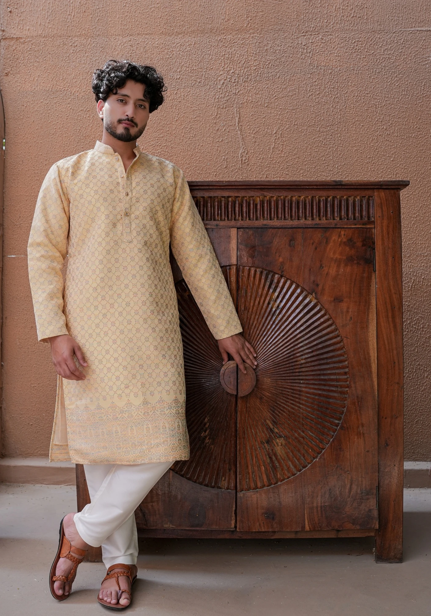 Butter Yellow Nazakat Belrekha Jacquard Kurta - view 5