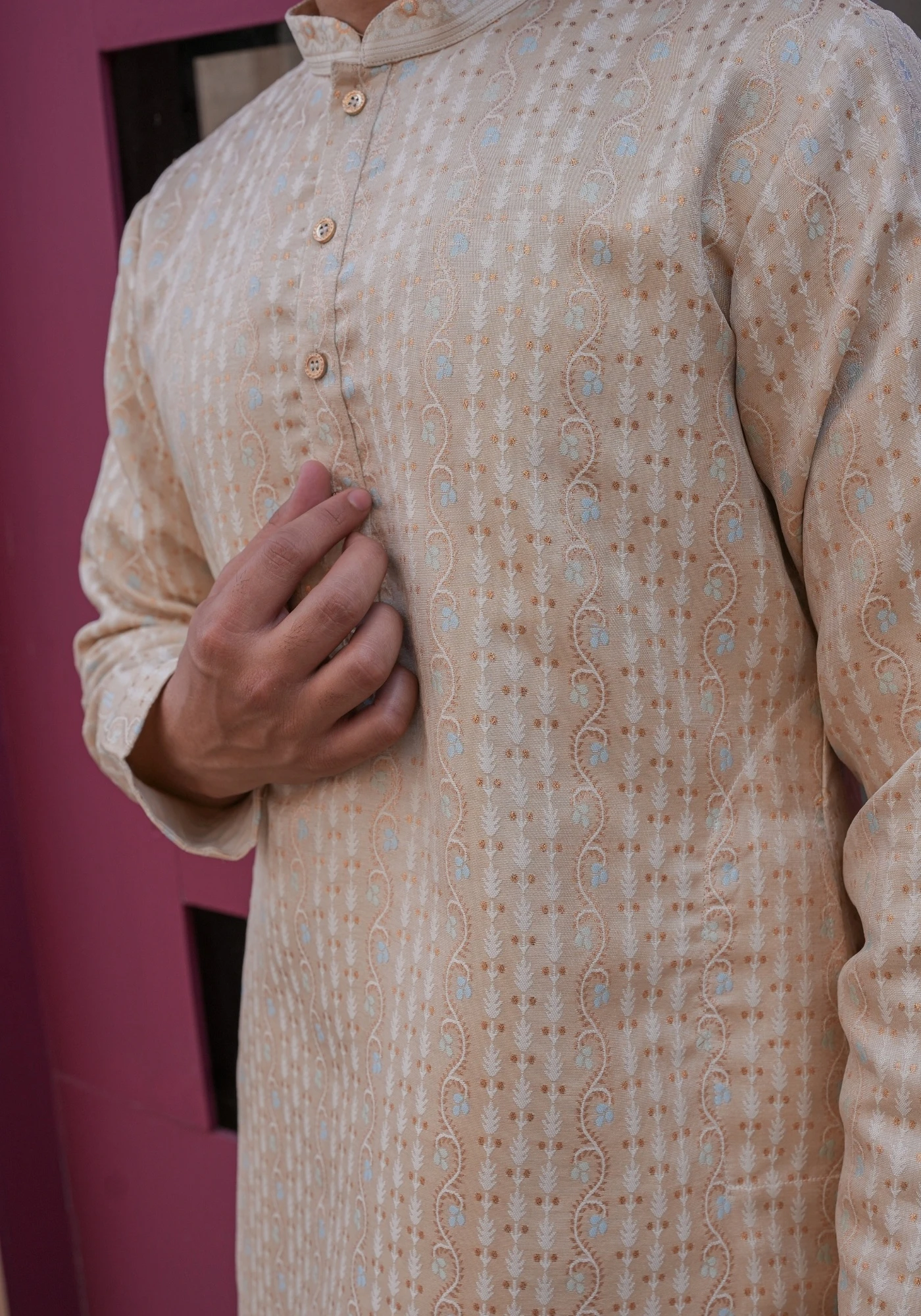 Beige Nazakat Belrekha Jacquard Kurta - view 2