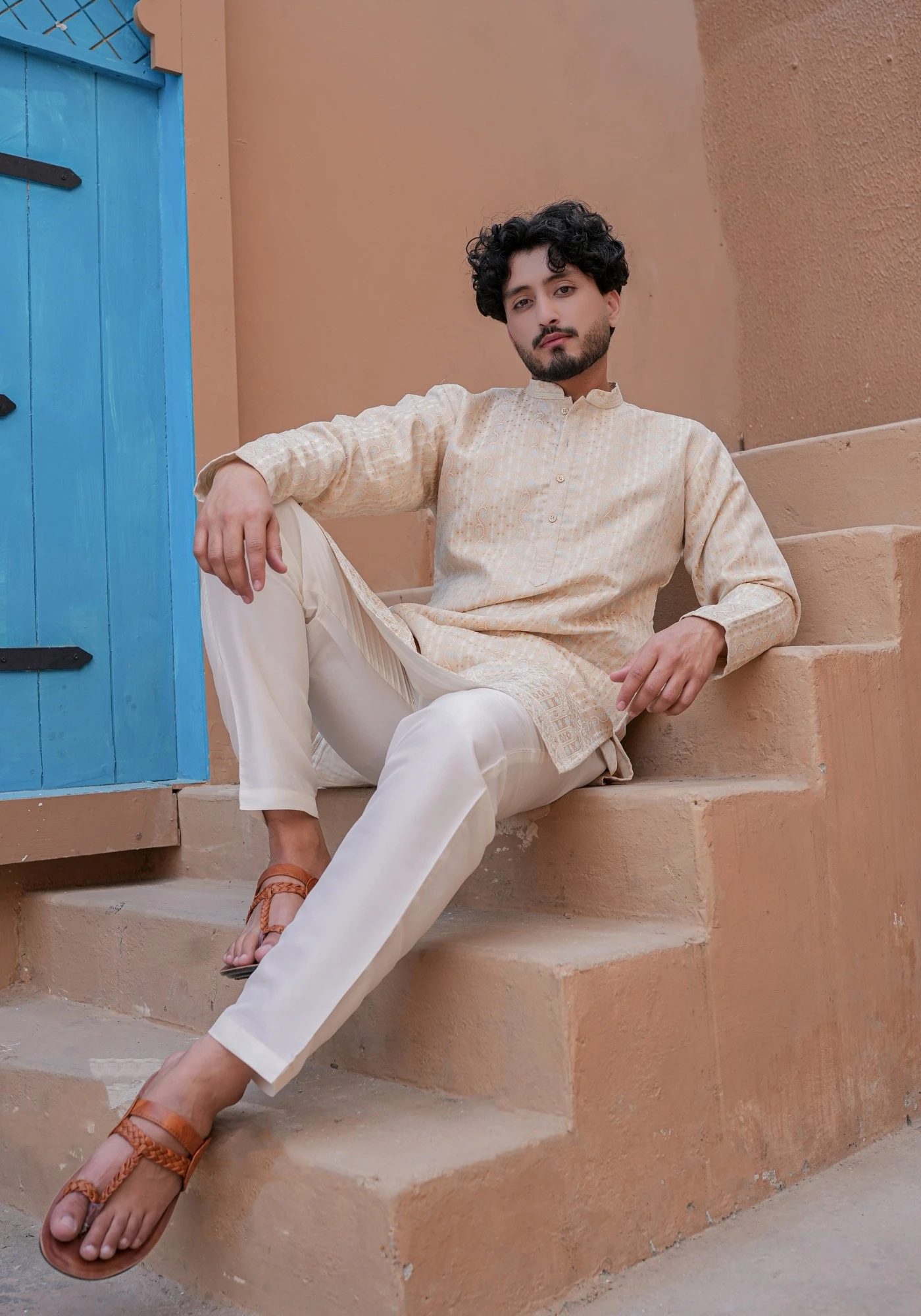 Beige Nazakat Belrekha Jacquard Kurta - view 5