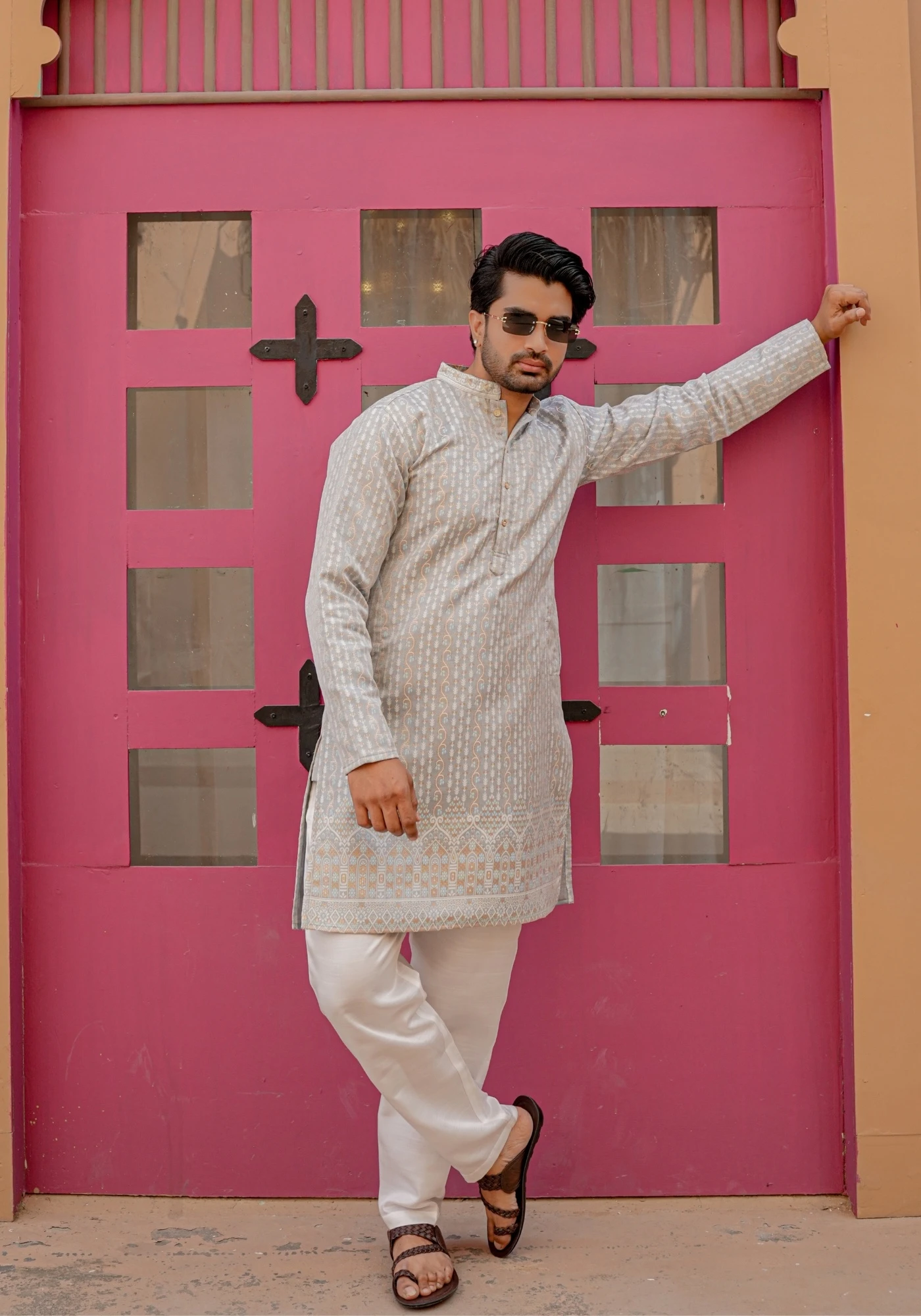 Grey Nazakat Belrekha Jacquard Kurta - view 4