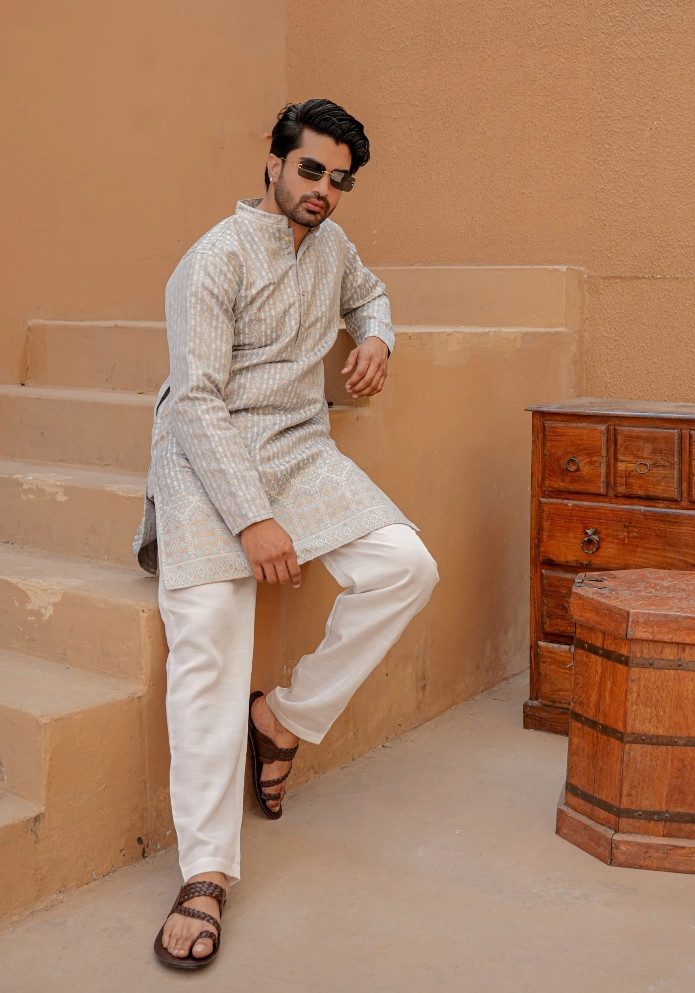 Grey Nazakat Belrekha Jacquard Kurta - view 5