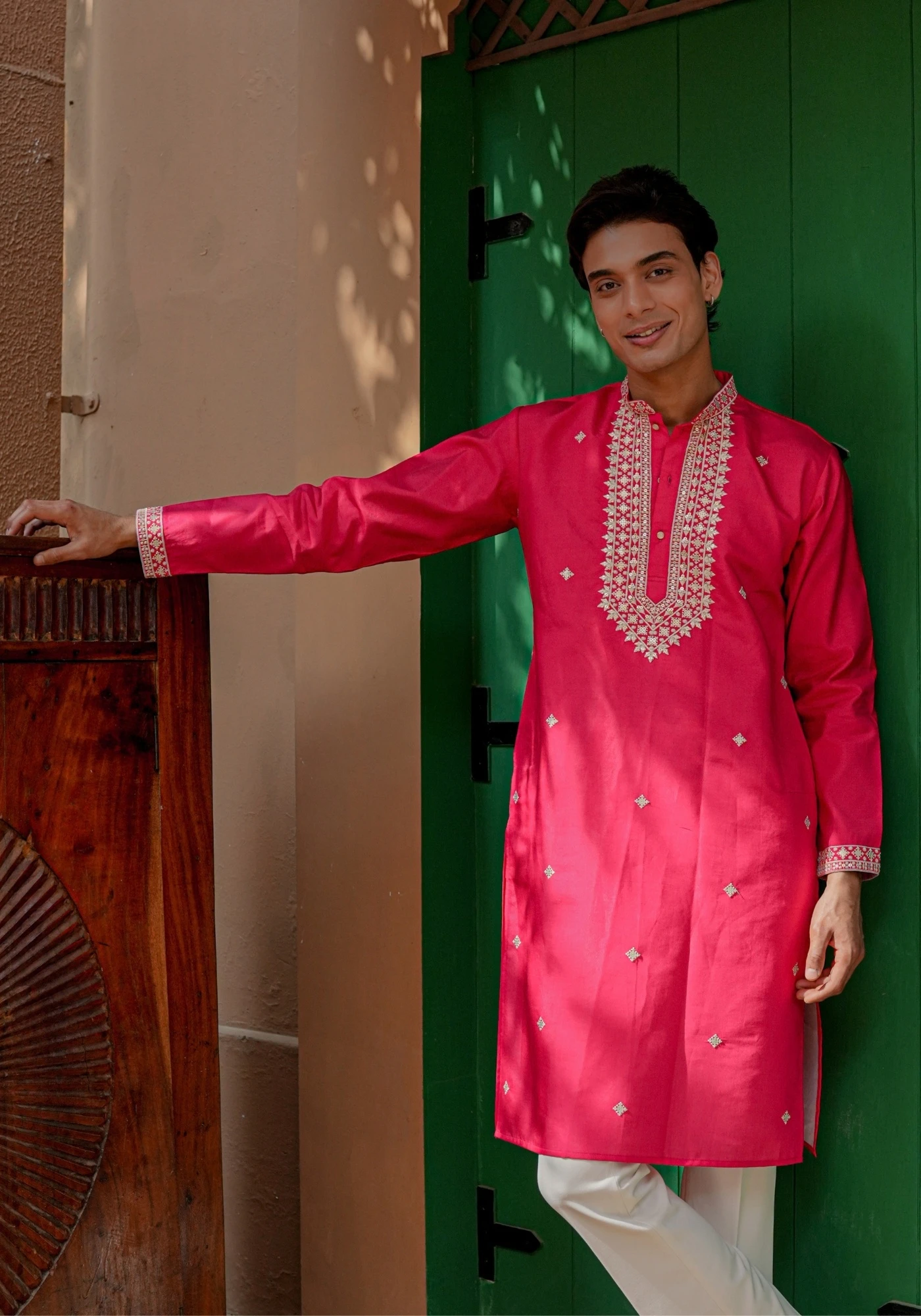 Rani Pink Gulnaar Gulkaar Embroidered Kurta - view 1