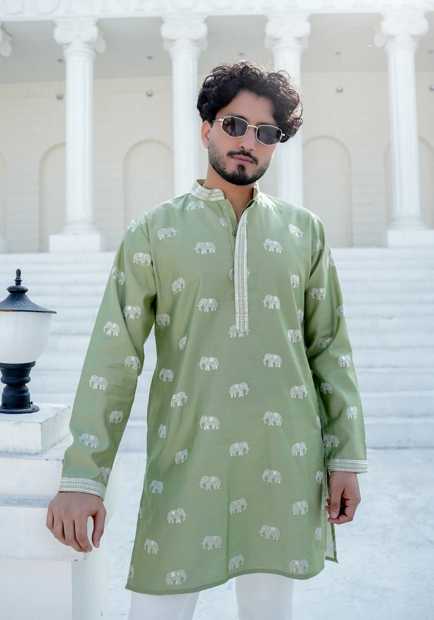 Sage Green Raang Katha Gajrekha Embroidered Kurta - view 1
