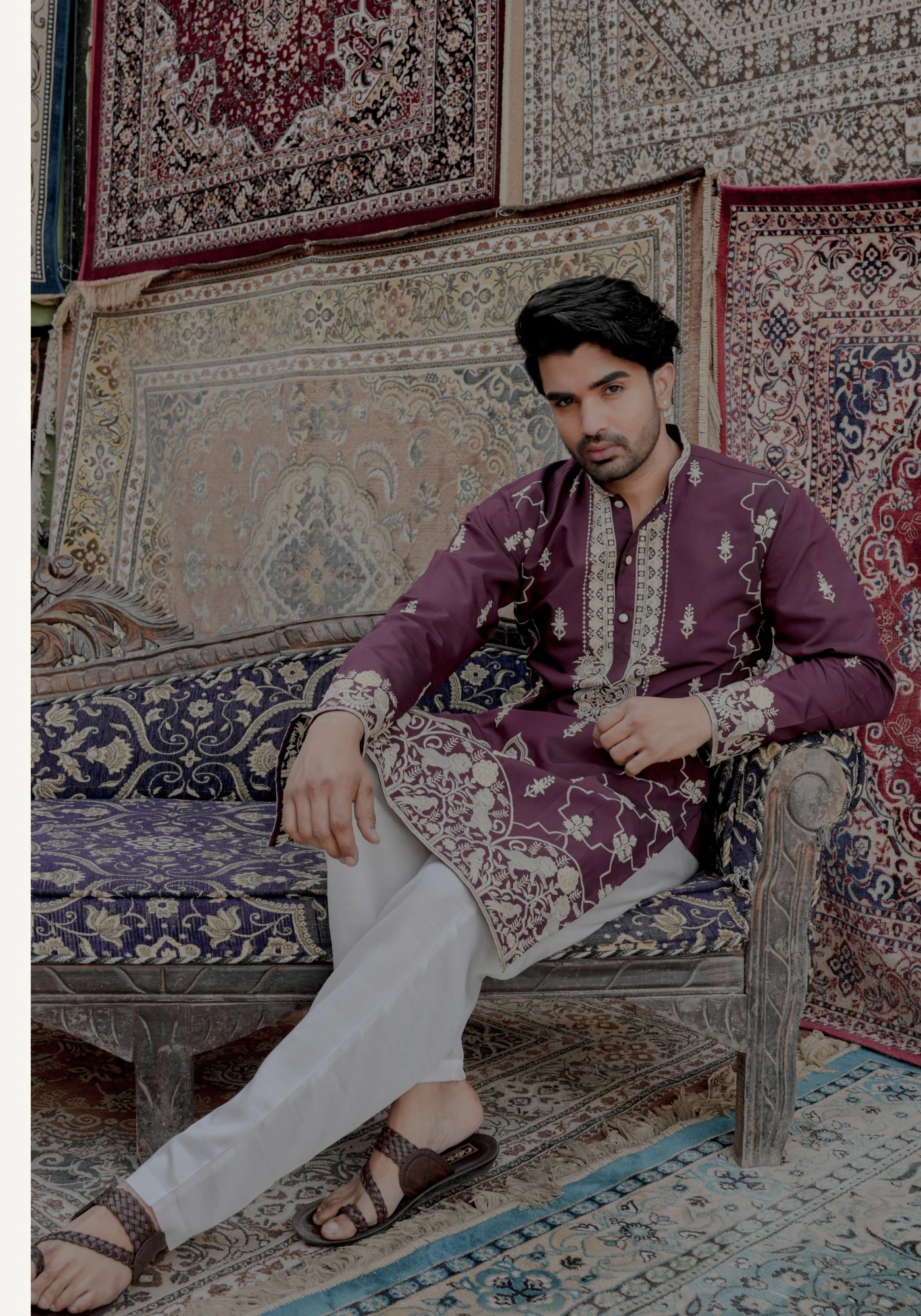 Vintage Wine Gulnaar Mehraab Embroidered Kurta - view 5
