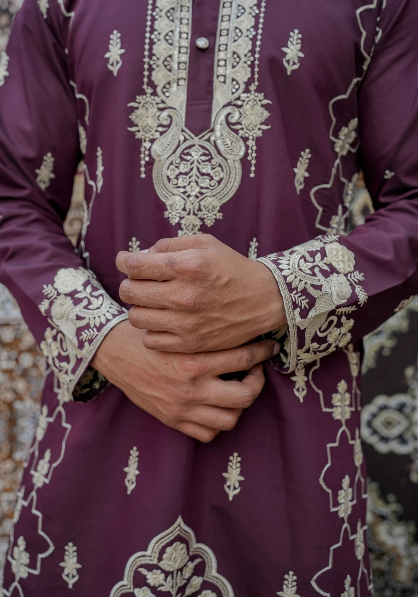 Vintage Wine Gulnaar Mehraab Embroidered Kurta - view 6