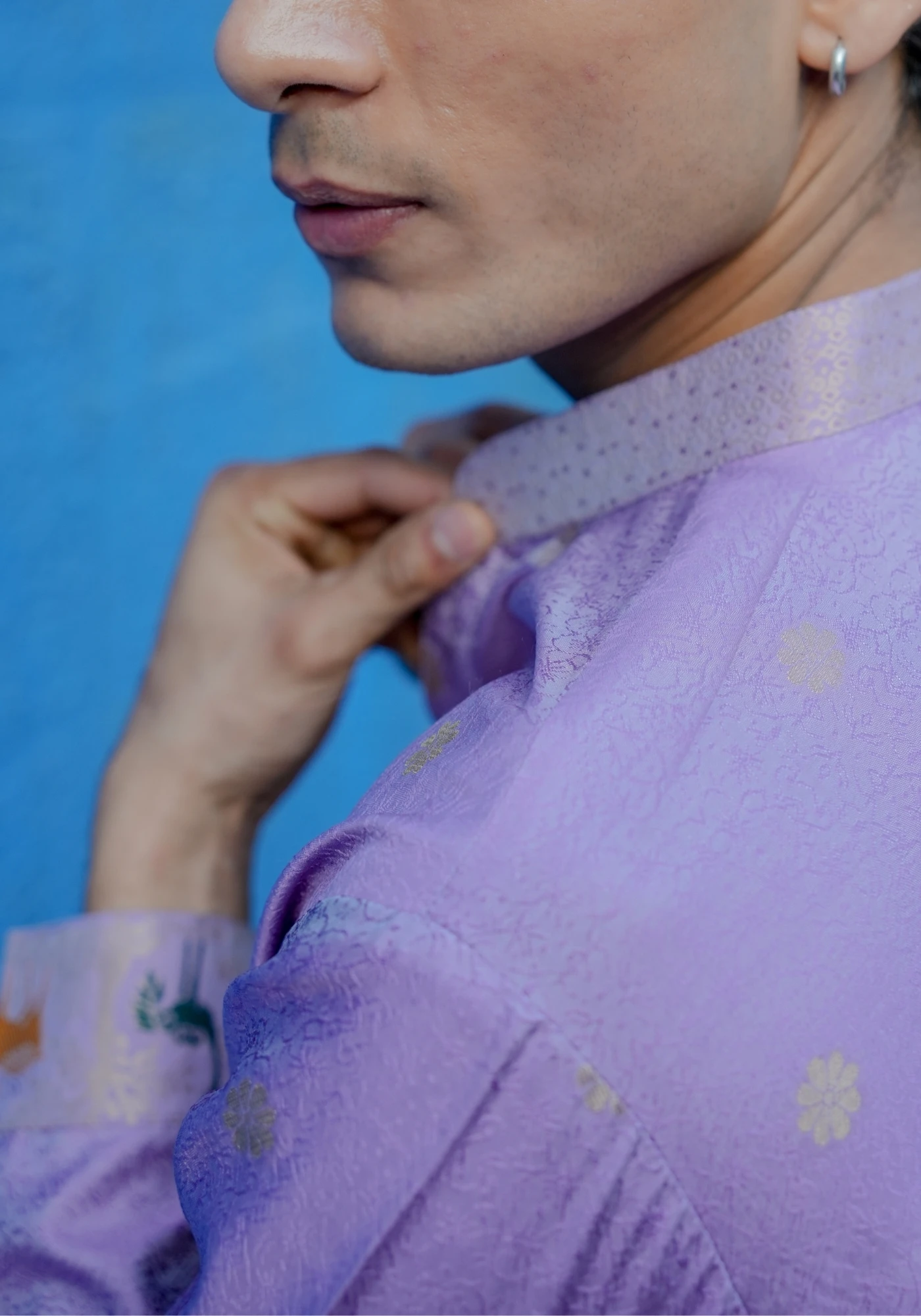 Lavender Bunaavat Pashu Baagh Jacquard Front Open Kurta - view 2