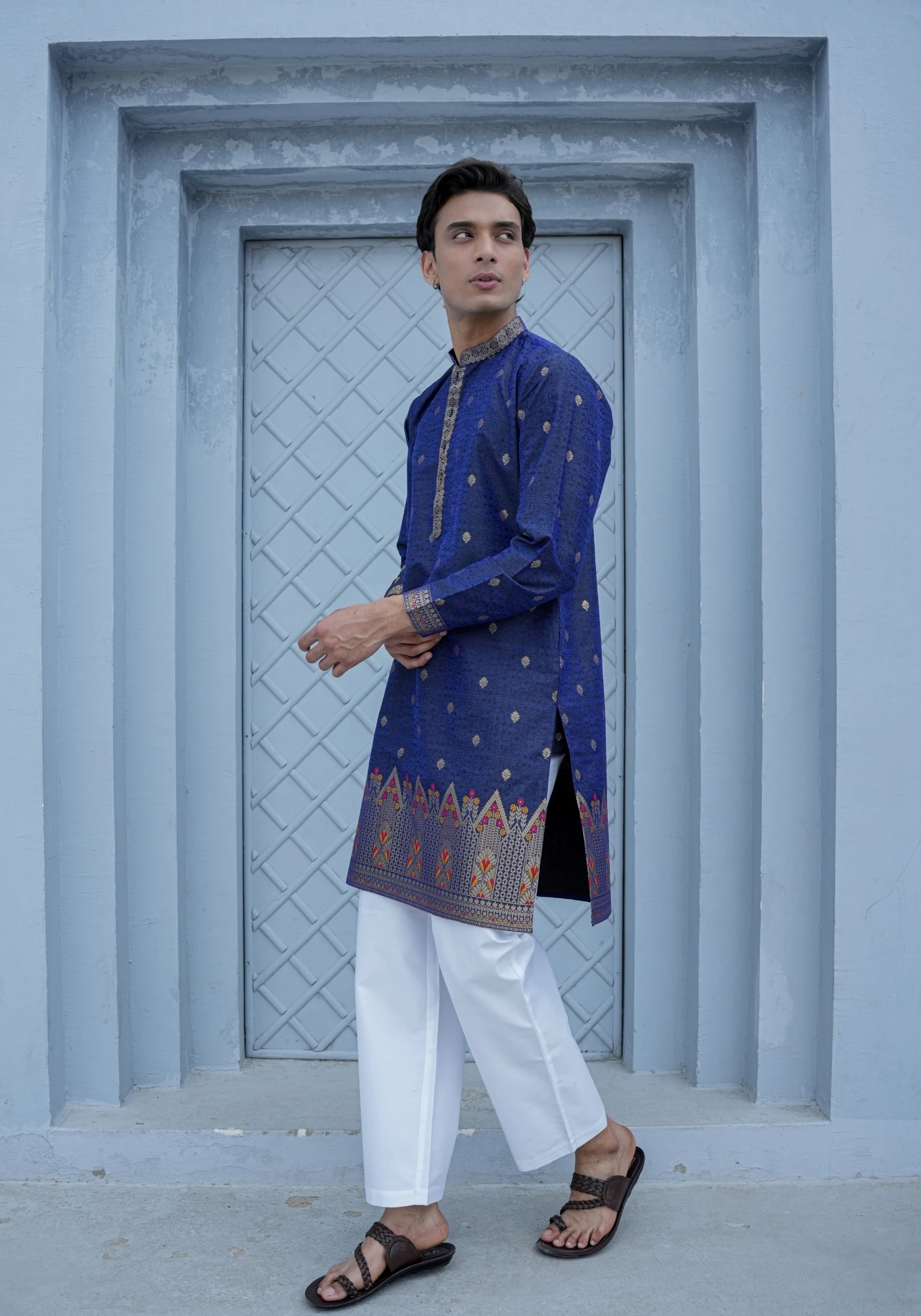 Royal Blue Gulnaar Shikhar Jacquard Kurta - view 4