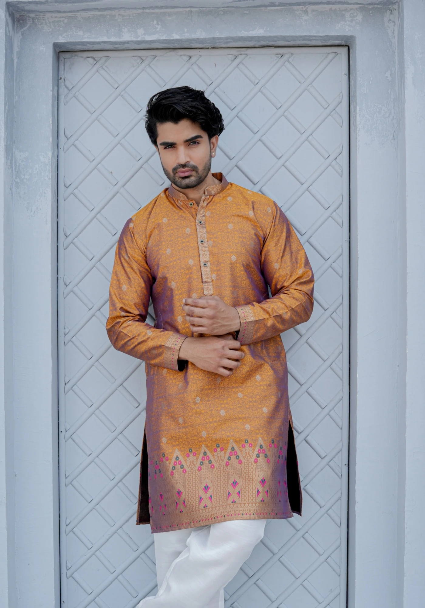 Honey Mustard Gulnaar Shikhar Jacquard Kurta - view 1