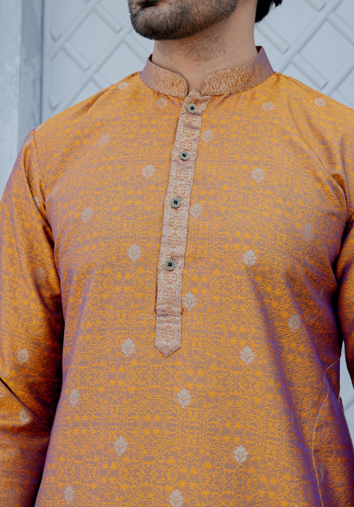 Honey Mustard Gulnaar Shikhar Jacquard Kurta - view 2