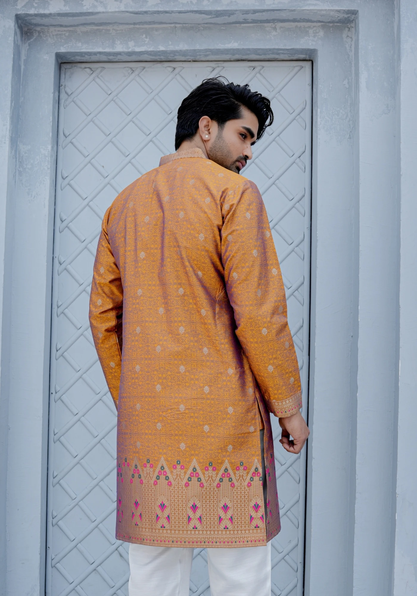 Honey Mustard Gulnaar Shikhar Jacquard Kurta - view 3