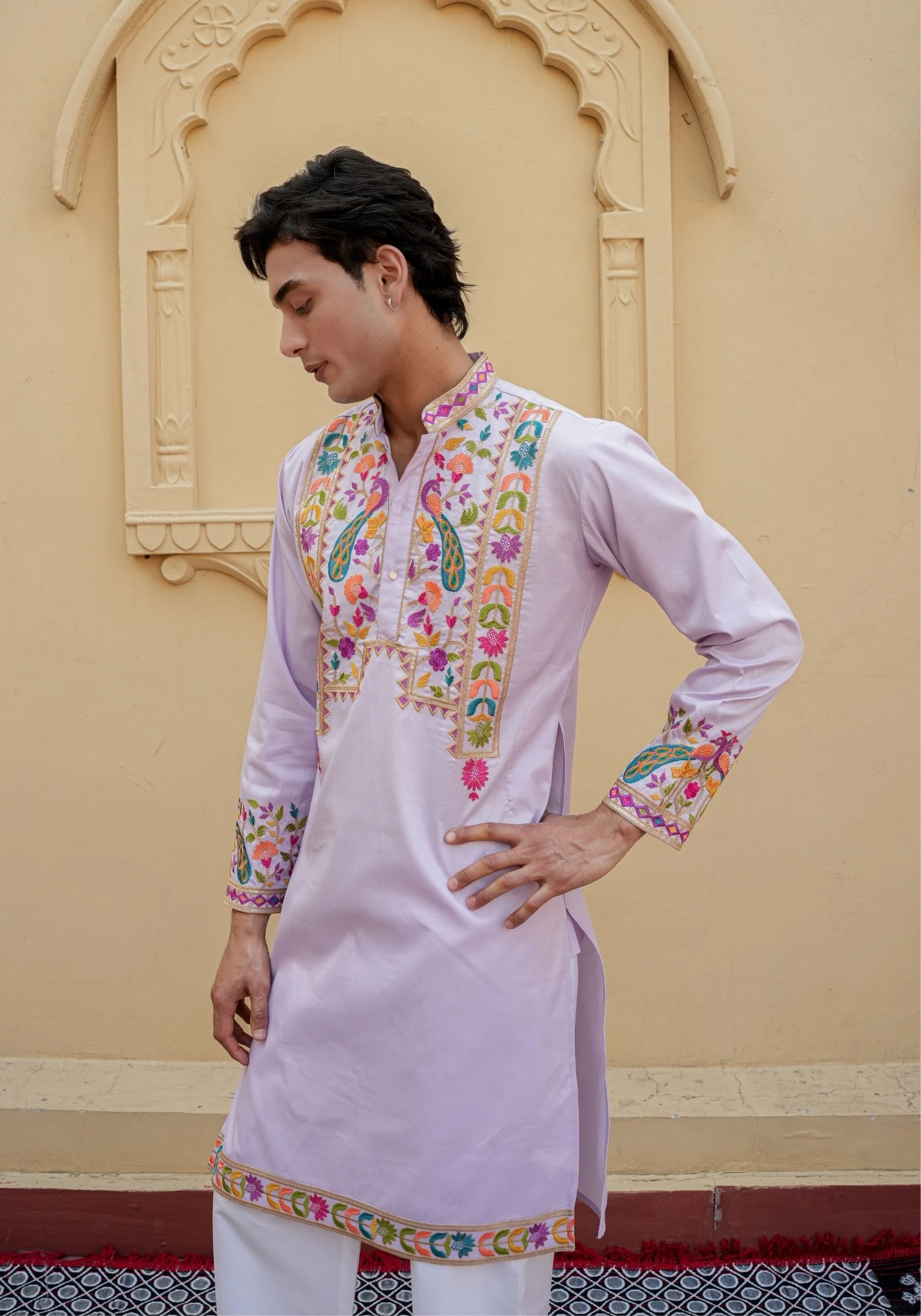 Lavender Gulnaar Rangphool Embroidered Kurta - view 1