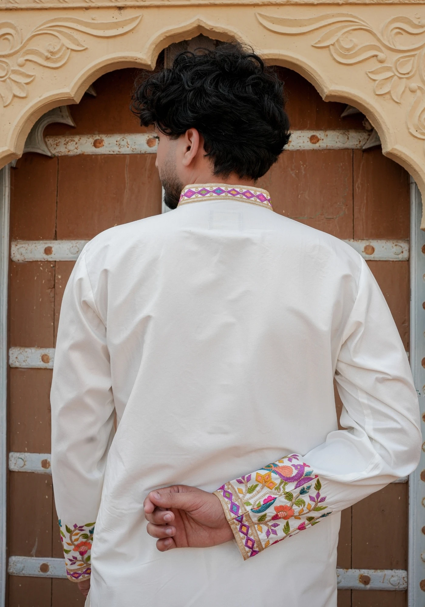 Off White Gulnaar Rangphool Embroidered Kurta - view 3