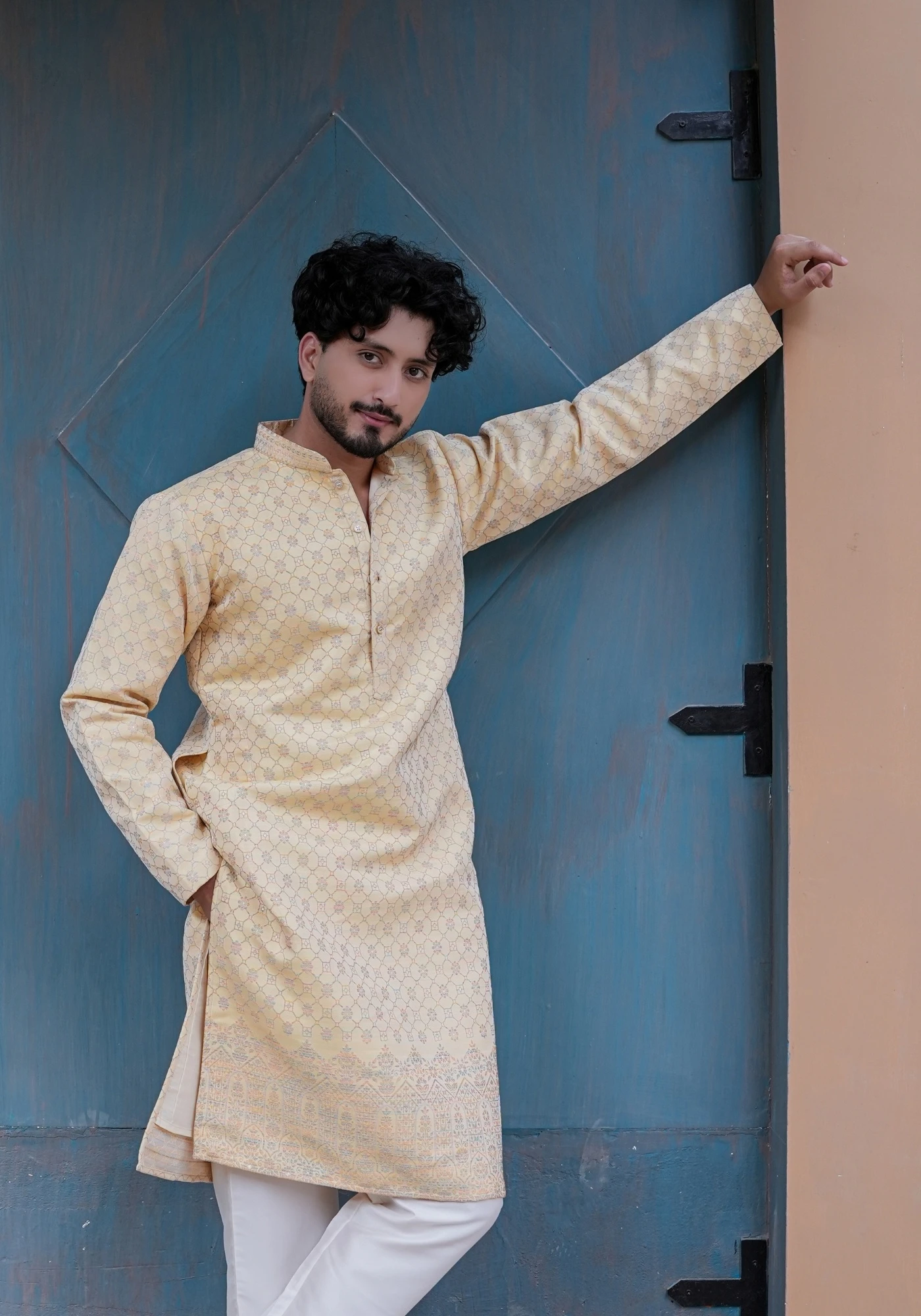 Butter Yellow Nazakat Belrekha Jacquard Kurta - view 1