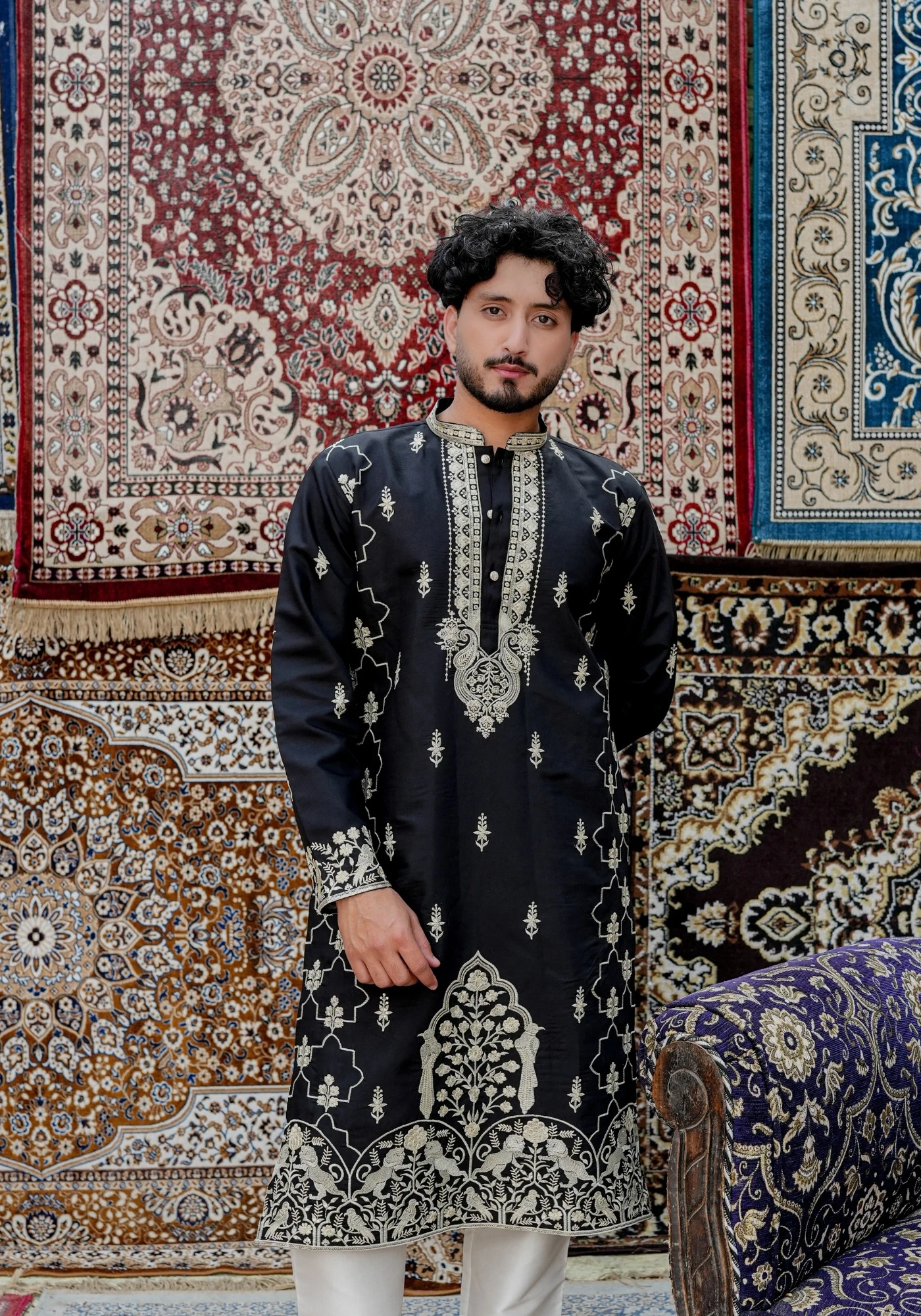 Midnight Black Gulnaar Mehraab Embroidered Kurta - view 1