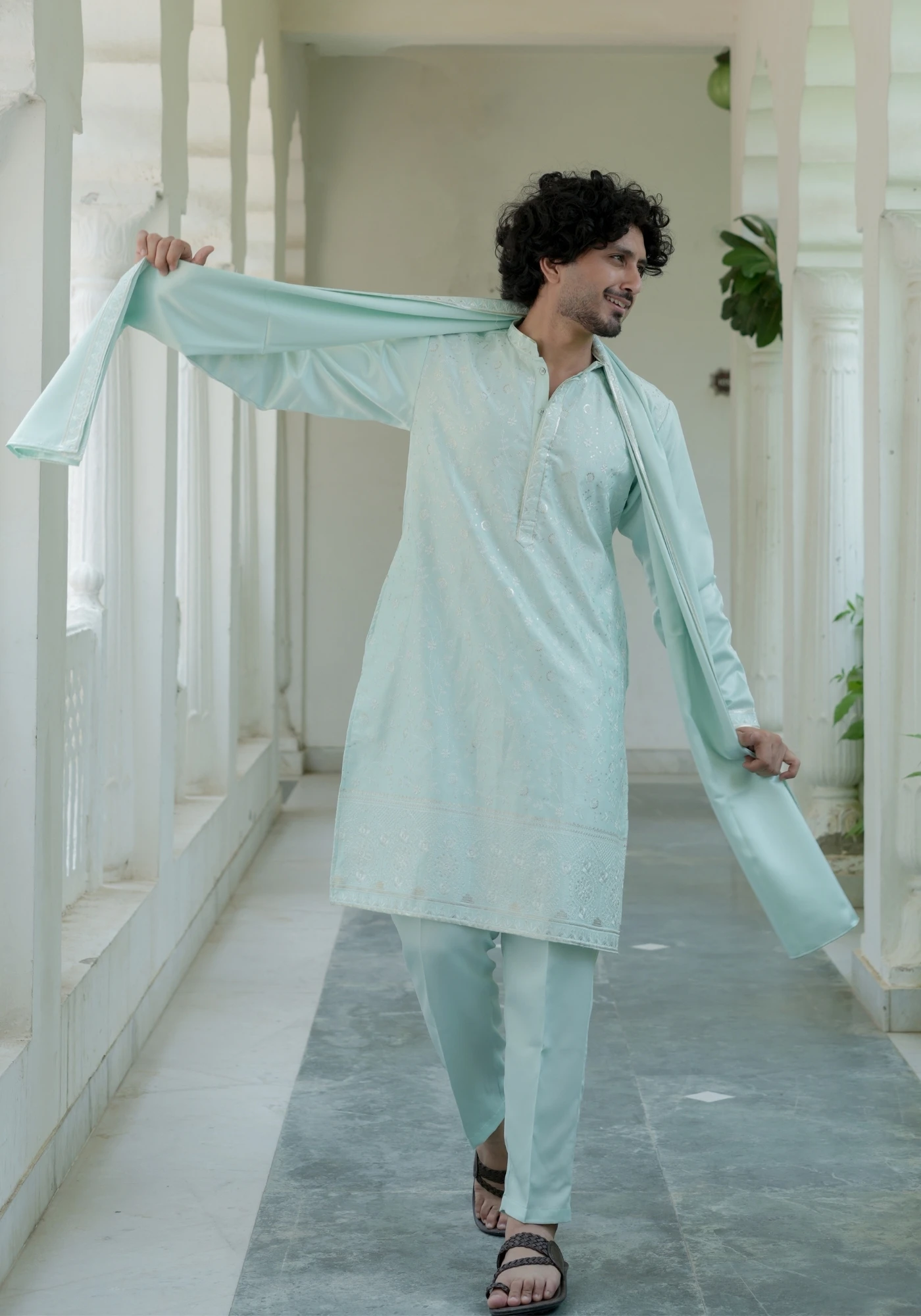 Sea Green Noorjaal Chandni Embroidered Kurta Pant with Dupatta - view 4