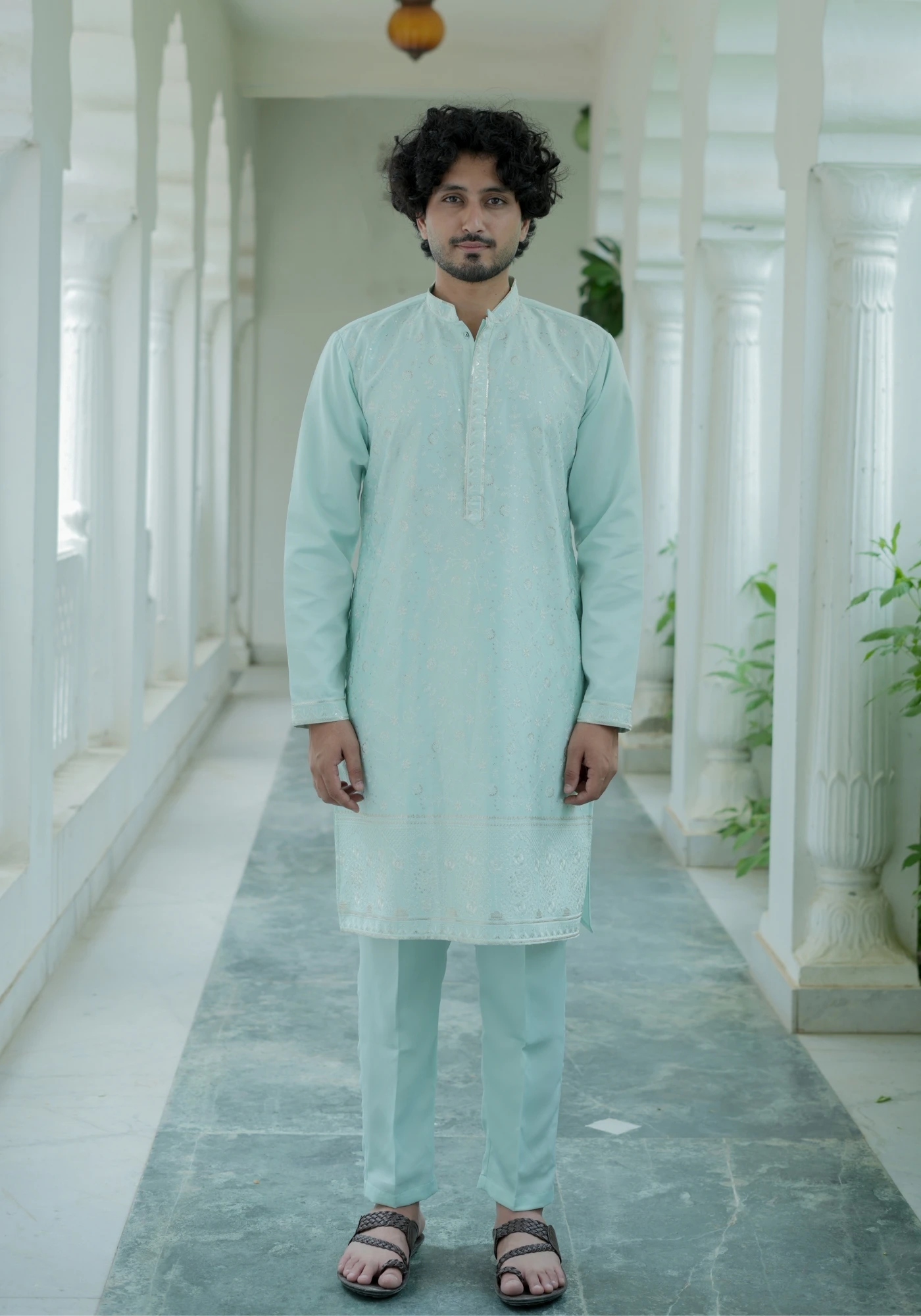 Sea Green Noorjaal Chandni Embroidered Kurta Pant with Dupatta - view 5