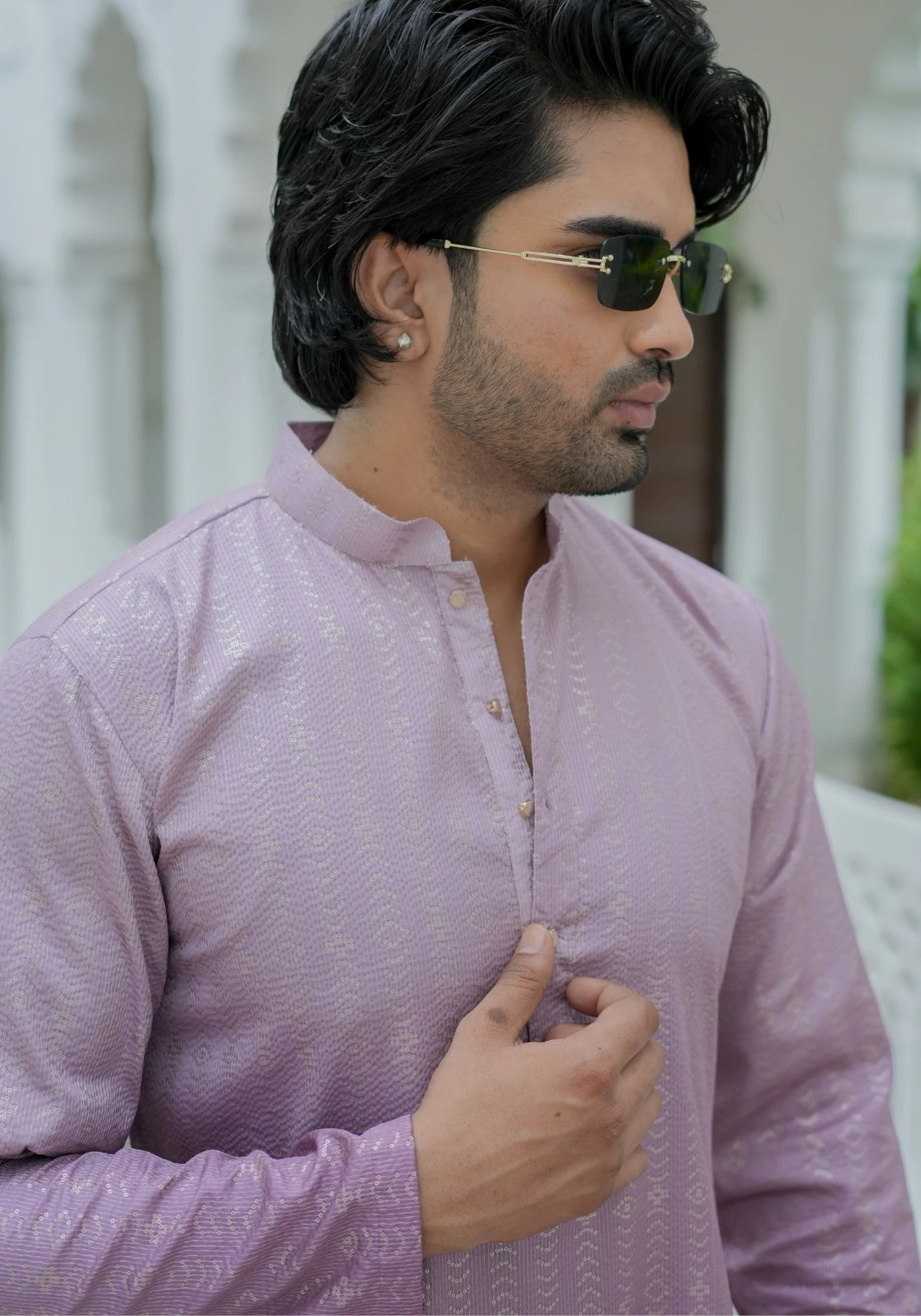 Dusty Purple Nazakat Tarangrekha Self Wooven Ombre Kurta - view 2