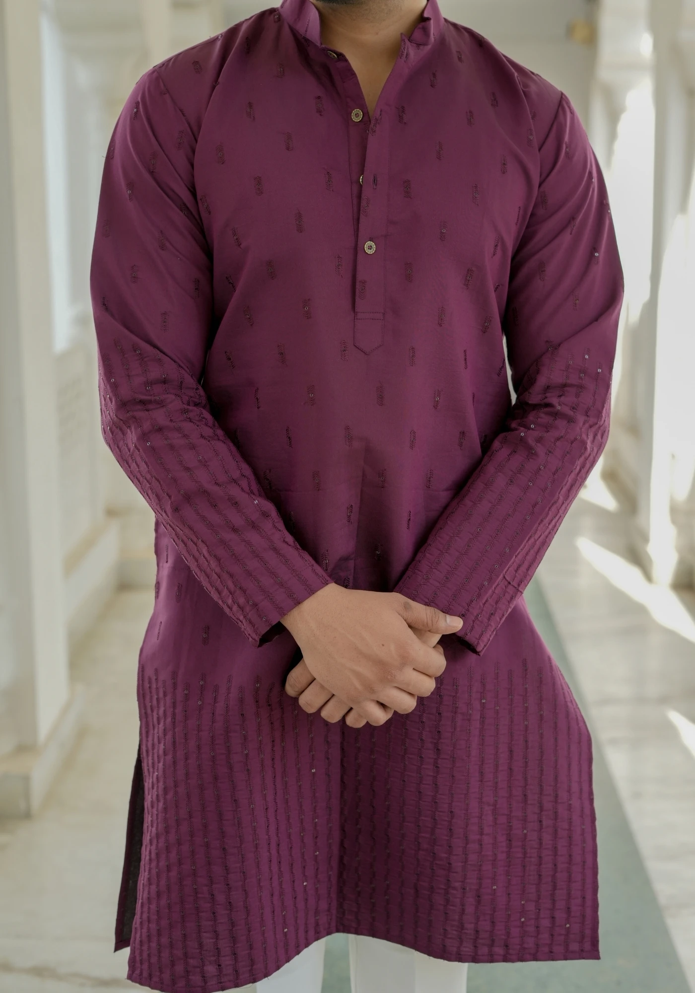 Vintage Wine Nazakat Sutra Embroidered Kurta - view 2