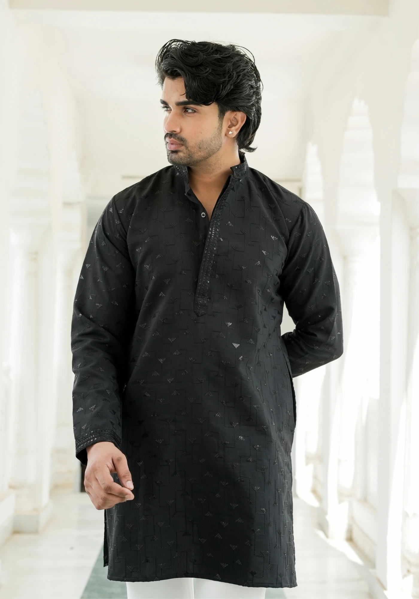 Midnight Black Nazakat Karigar Embroidered Kurta - view 4