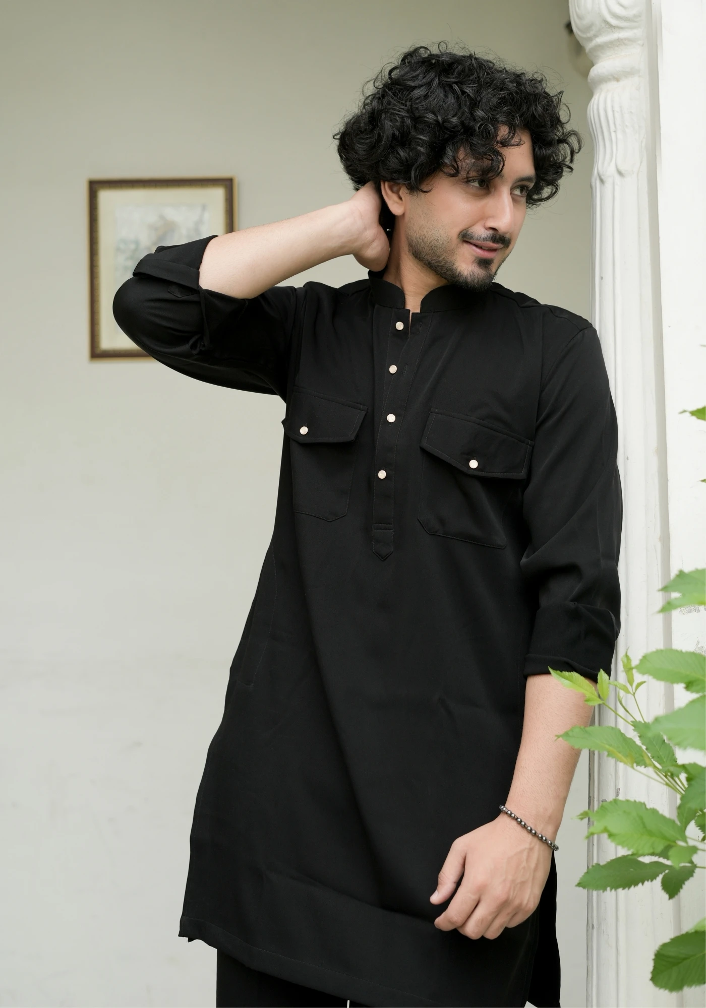 Classic Black Riwaayat Shastra Pathani Kurta Pant Set - view 2