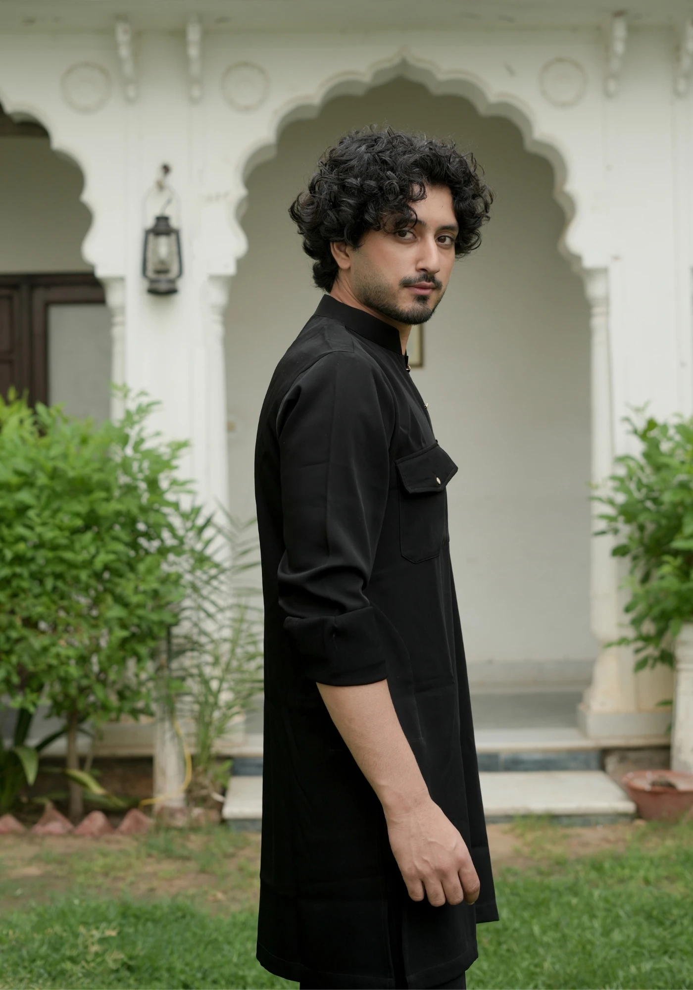 Classic Black Riwaayat Shastra Pathani Kurta Pant Set - view 5