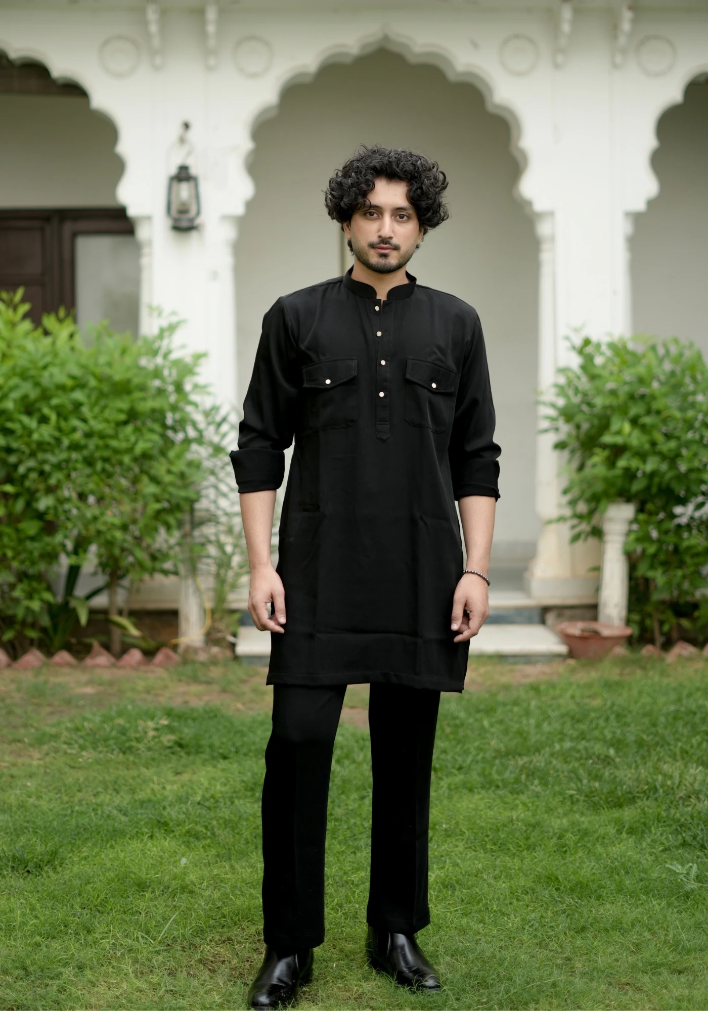 Classic Black Riwaayat Shastra Pathani Kurta Pant Set - view 6
