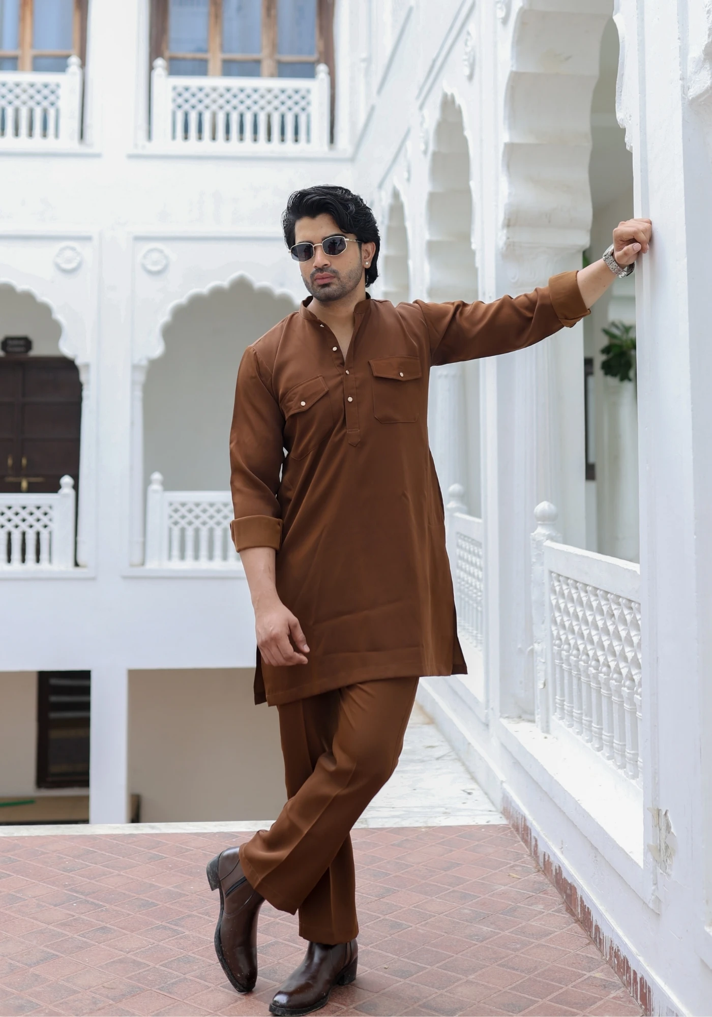 Walnut Brown Riwaayat Shastra Pathani Kurta Pant Set - view 5