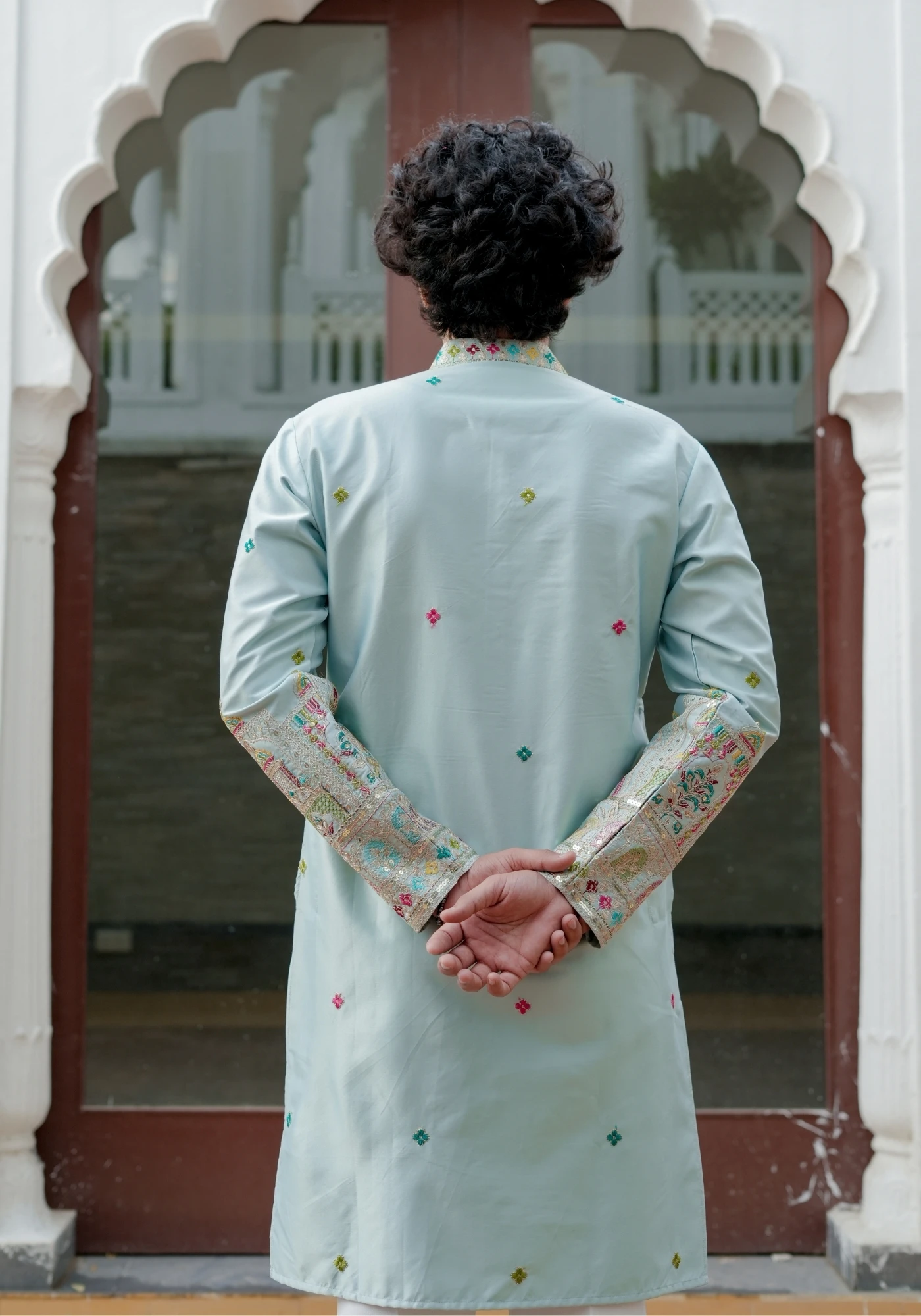 Sky Blue Sheher Naqsh Embroidered Kurta - view 3
