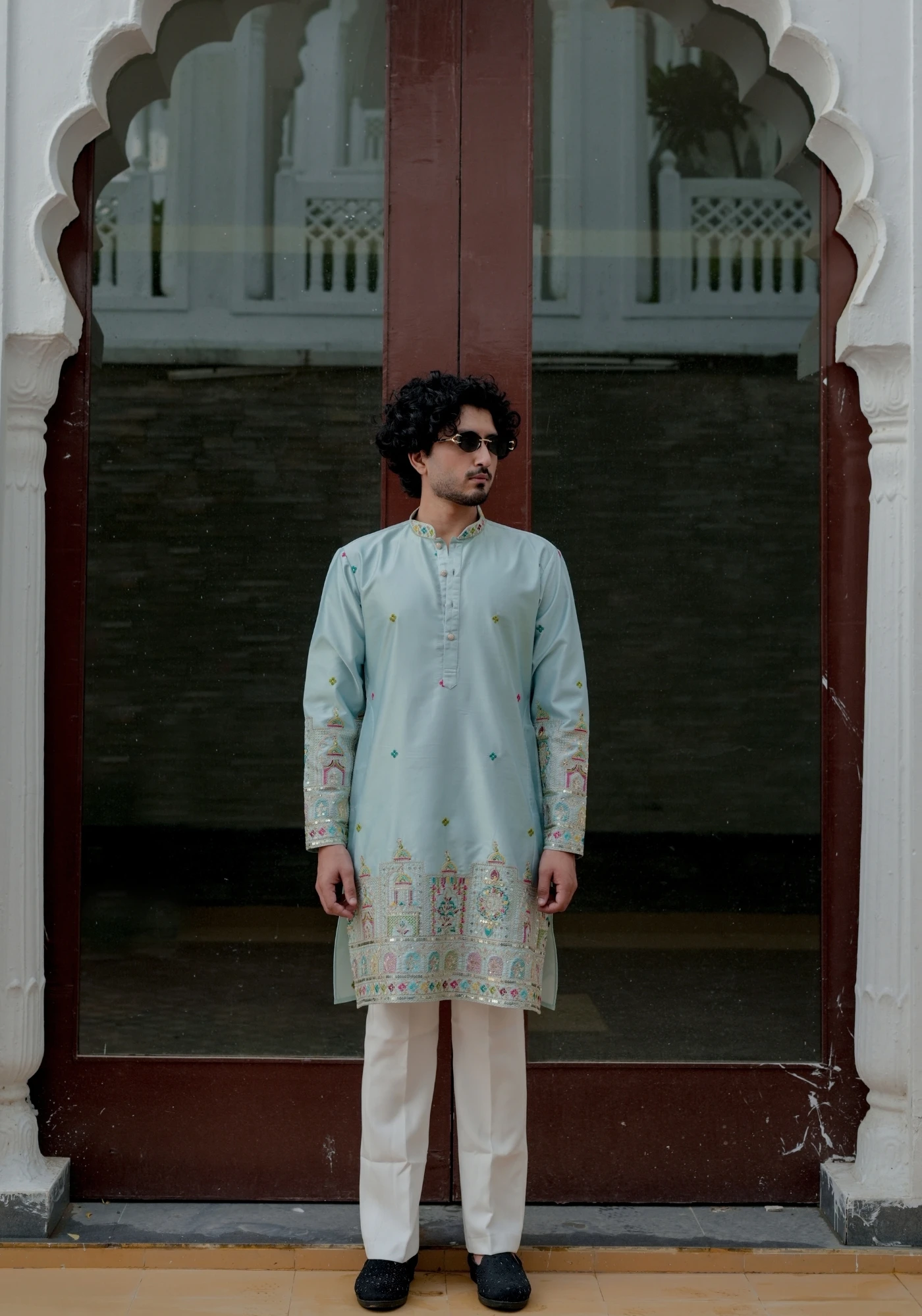 Sky Blue Sheher Naqsh Embroidered Kurta - view 5