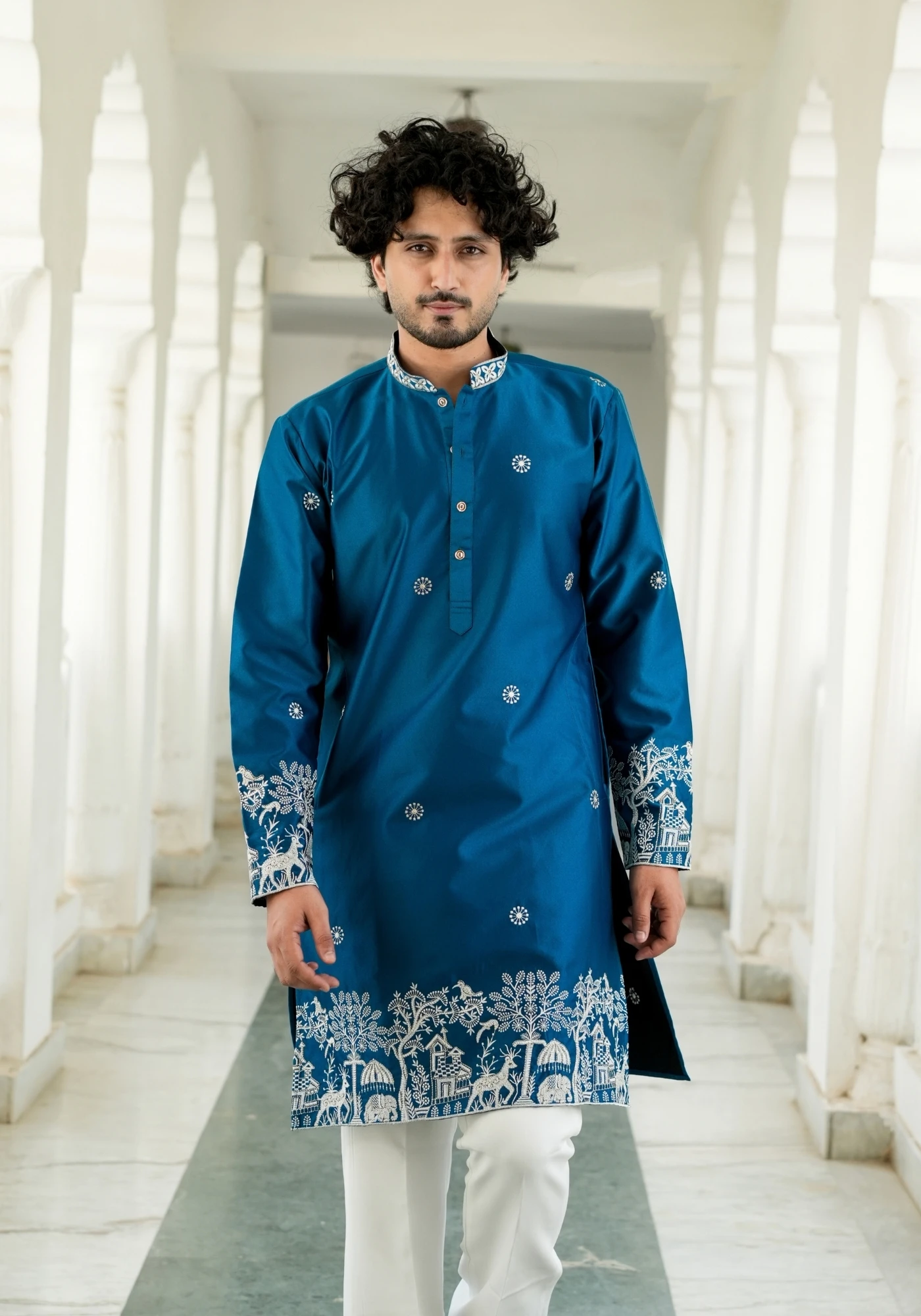 Imperial Blue Sheher Naqsh Embroidered Kurta - view 1