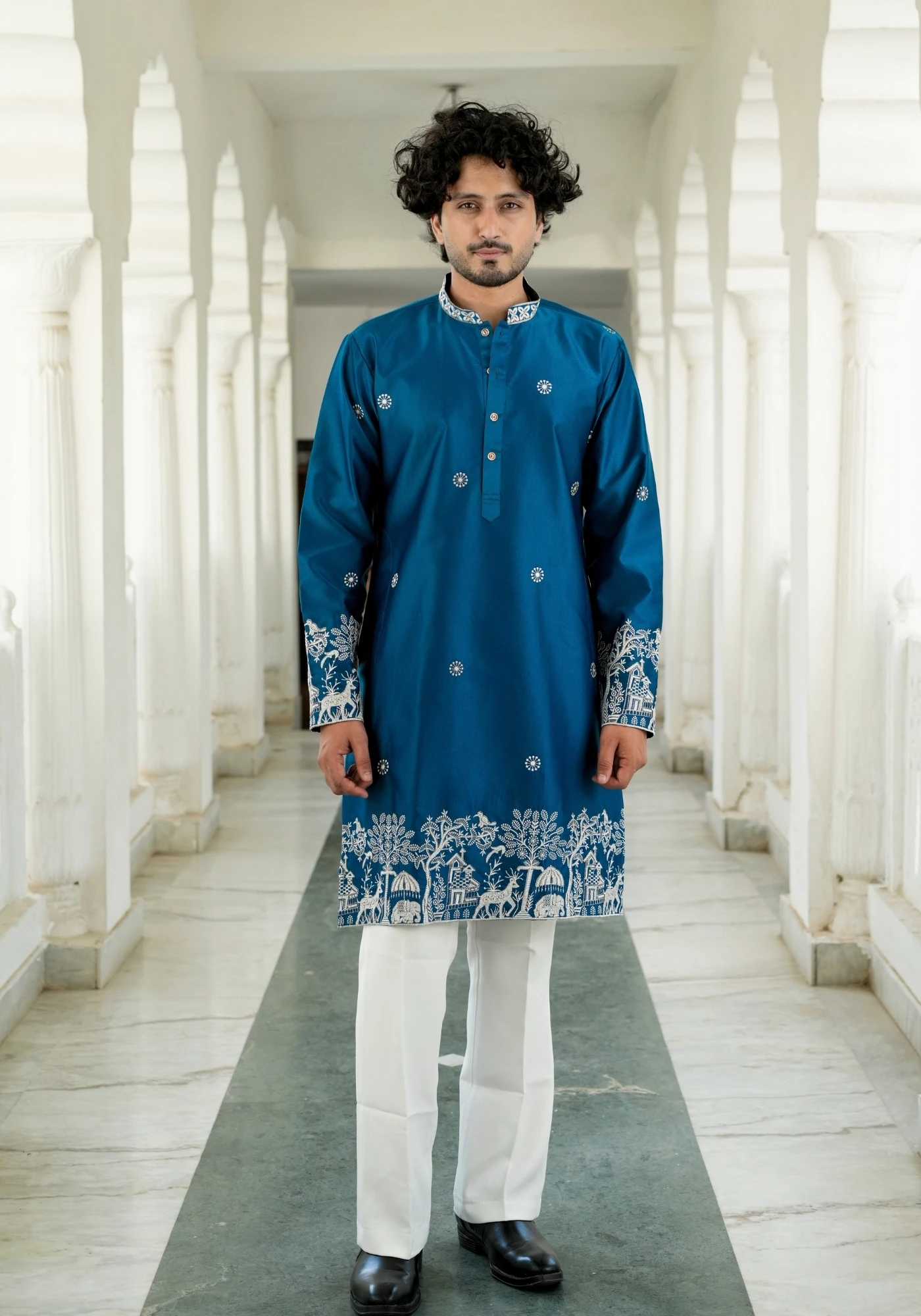 Imperial Blue Sheher Naqsh Embroidered Kurta - view 6